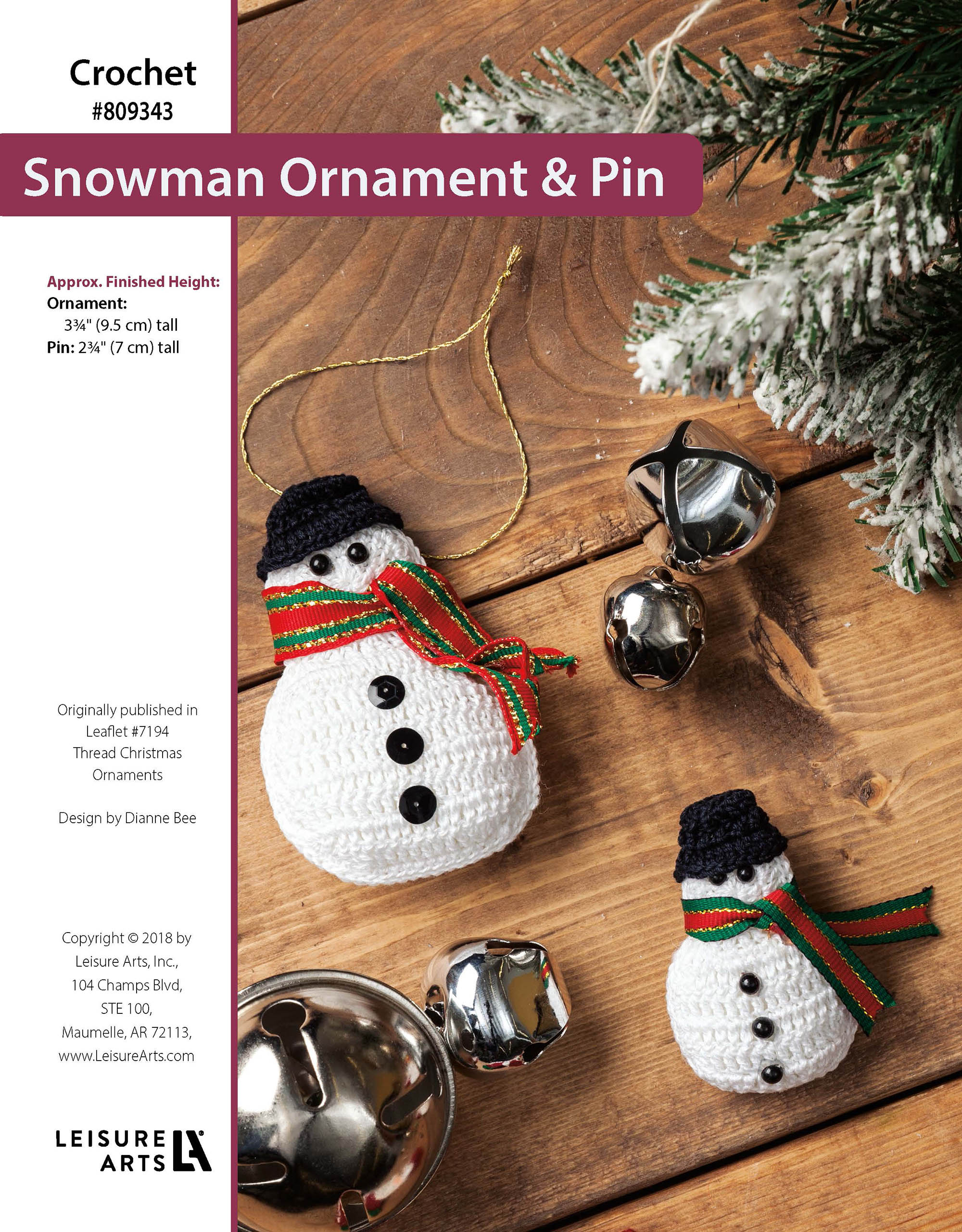 Leisure Arts Thread Christmas Ornaments Snowman Pin Crochet ePattern