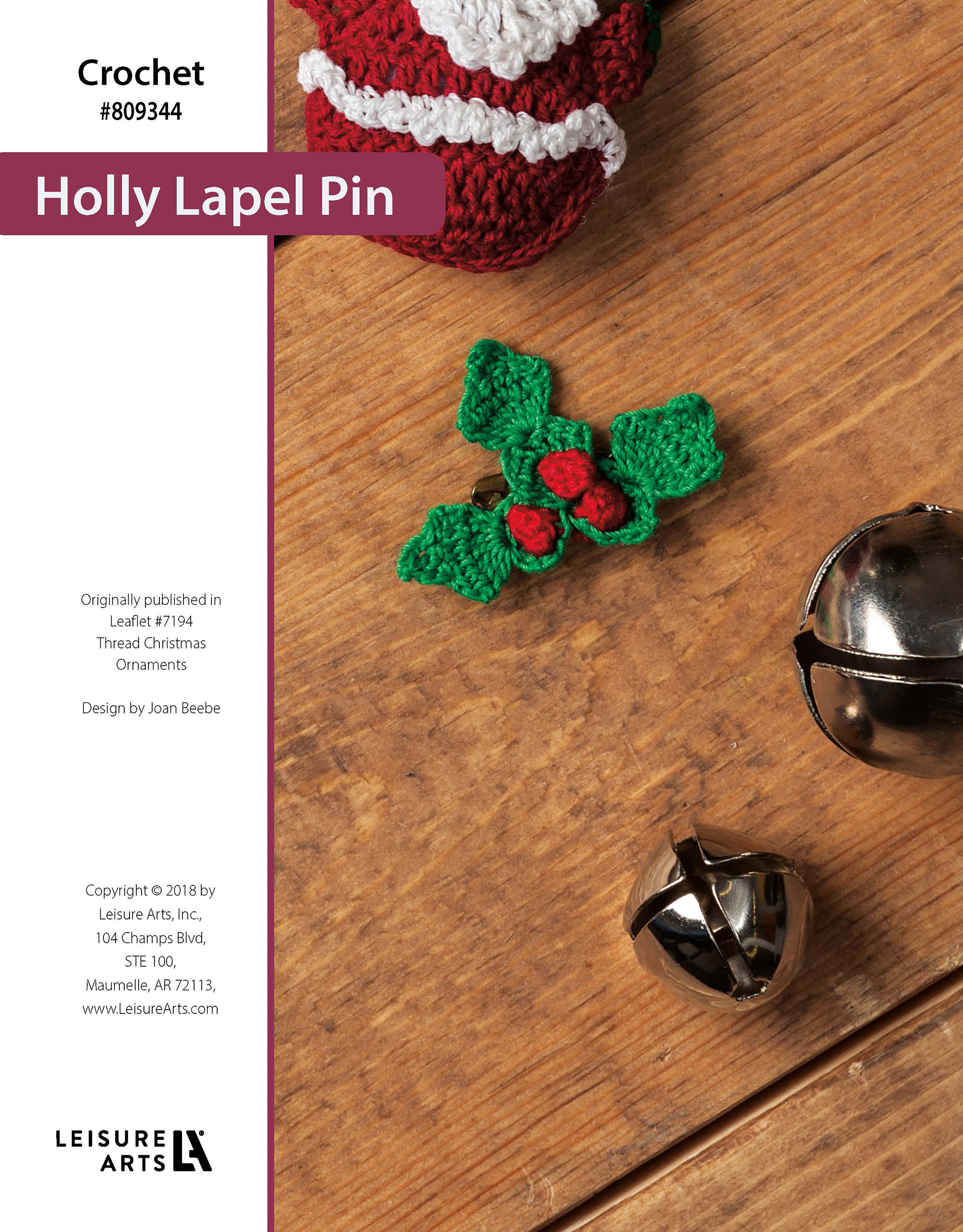 Leisure Arts Thread Christmas Ornaments Holly Lapel Pin Crochet ePattern