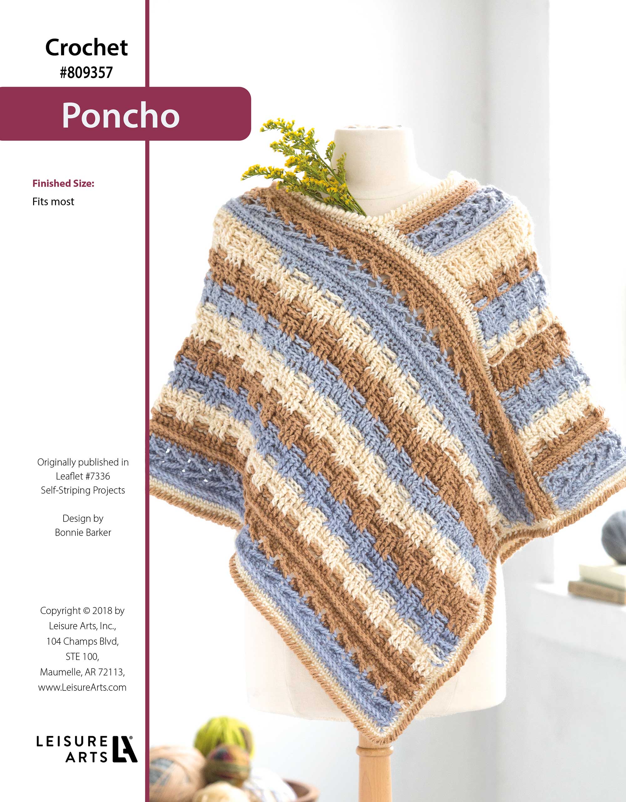 Leisure Arts Self Striping Projects Poncho Crochet ePattern