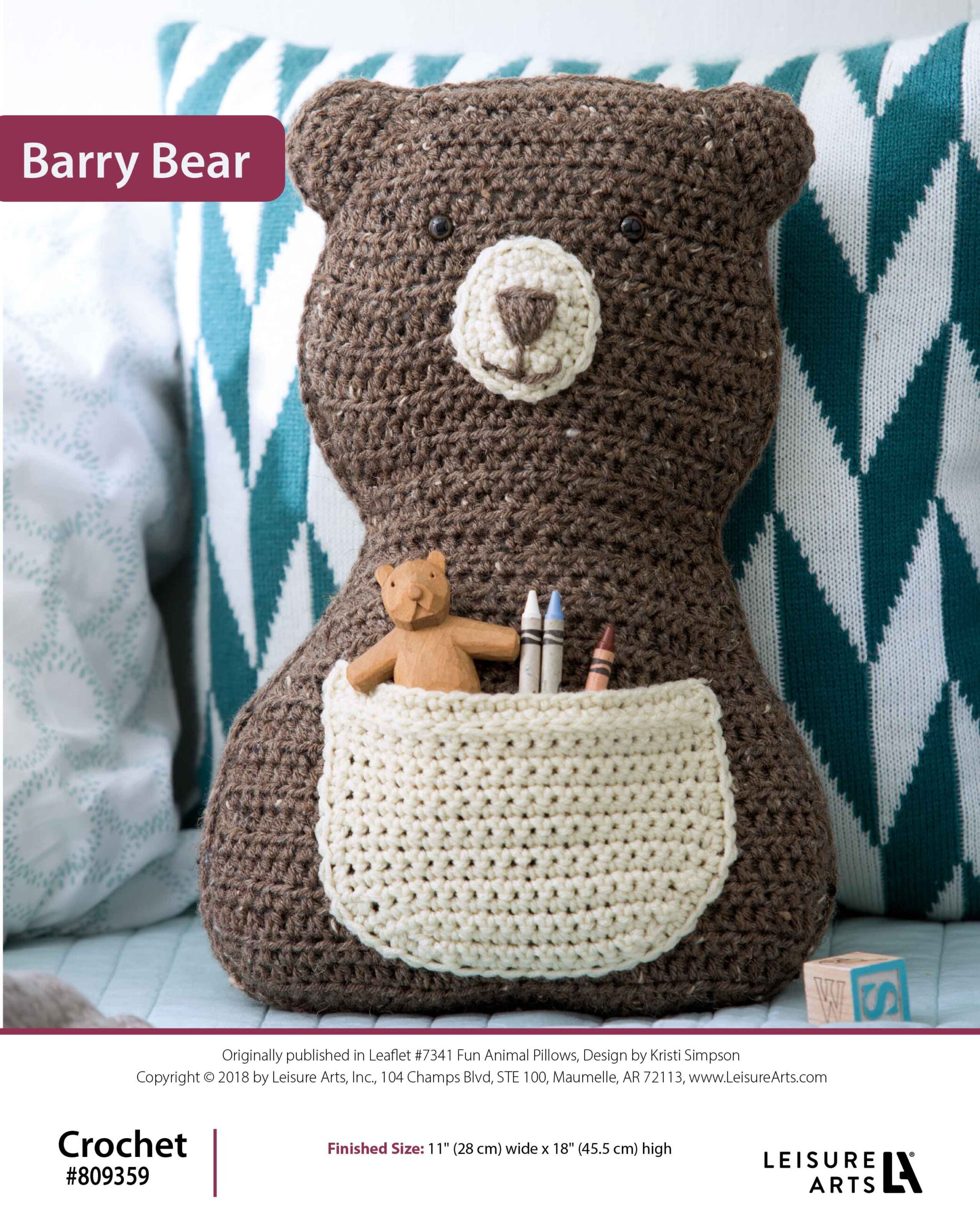 Leisure Arts Fun Animal Pillows Barry Bear Crochet ePattern