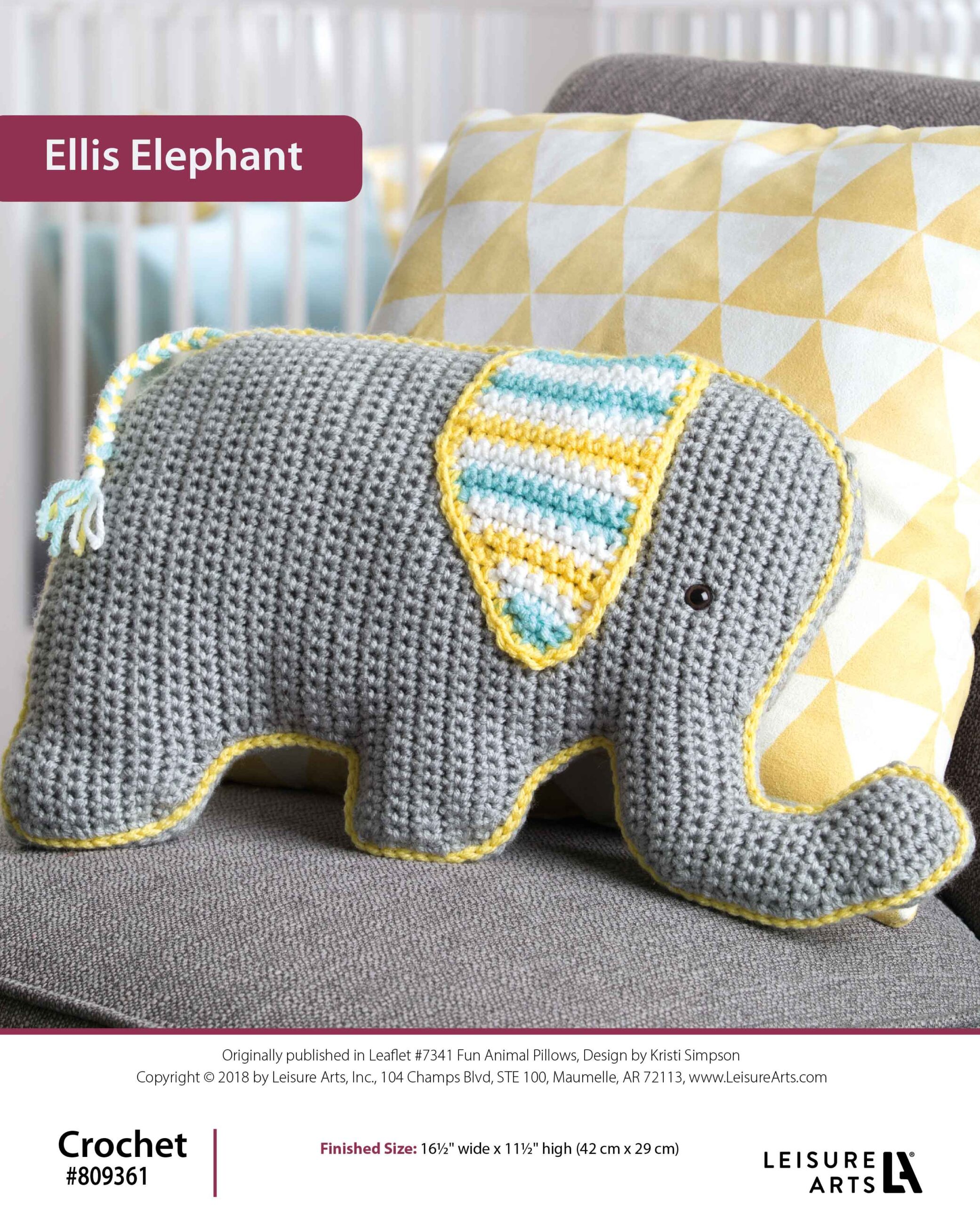Leisure Arts Fun Animal Pillows Ellis Elephant Crochet ePattern