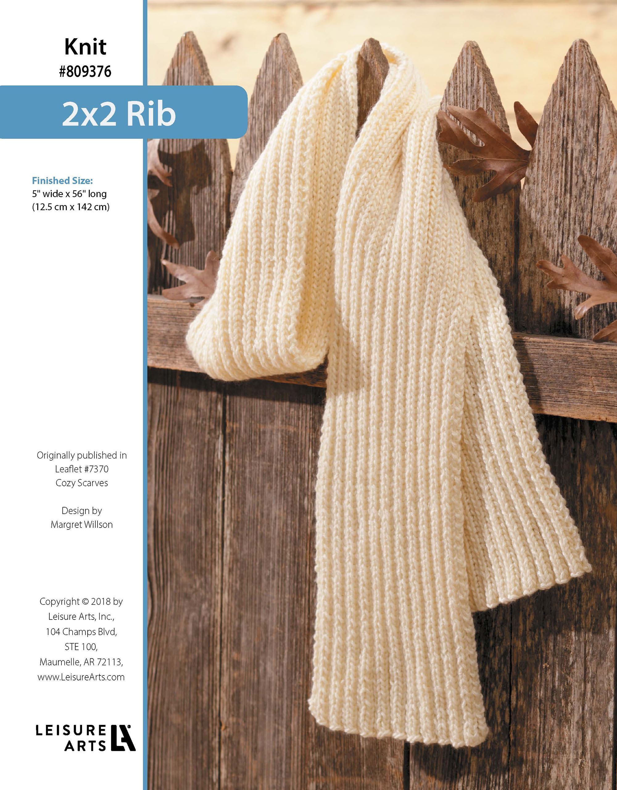 Leisure Arts Cozy Scarves 2x2 Rib Scarf Knit ePattern