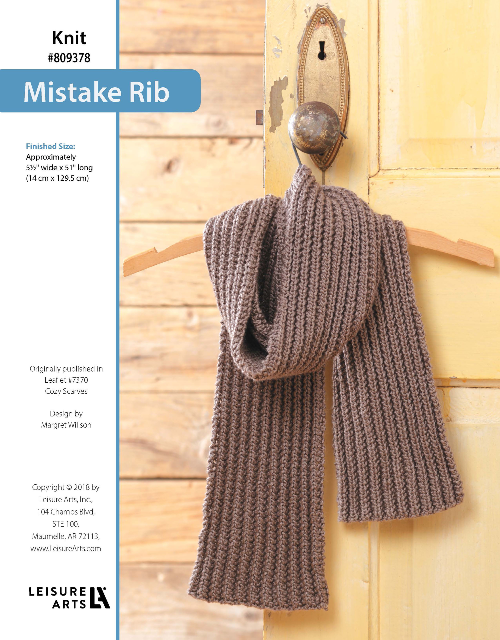 Leisure Arts Cozy Scarves Mistake Rib Scarf Knit ePattern
