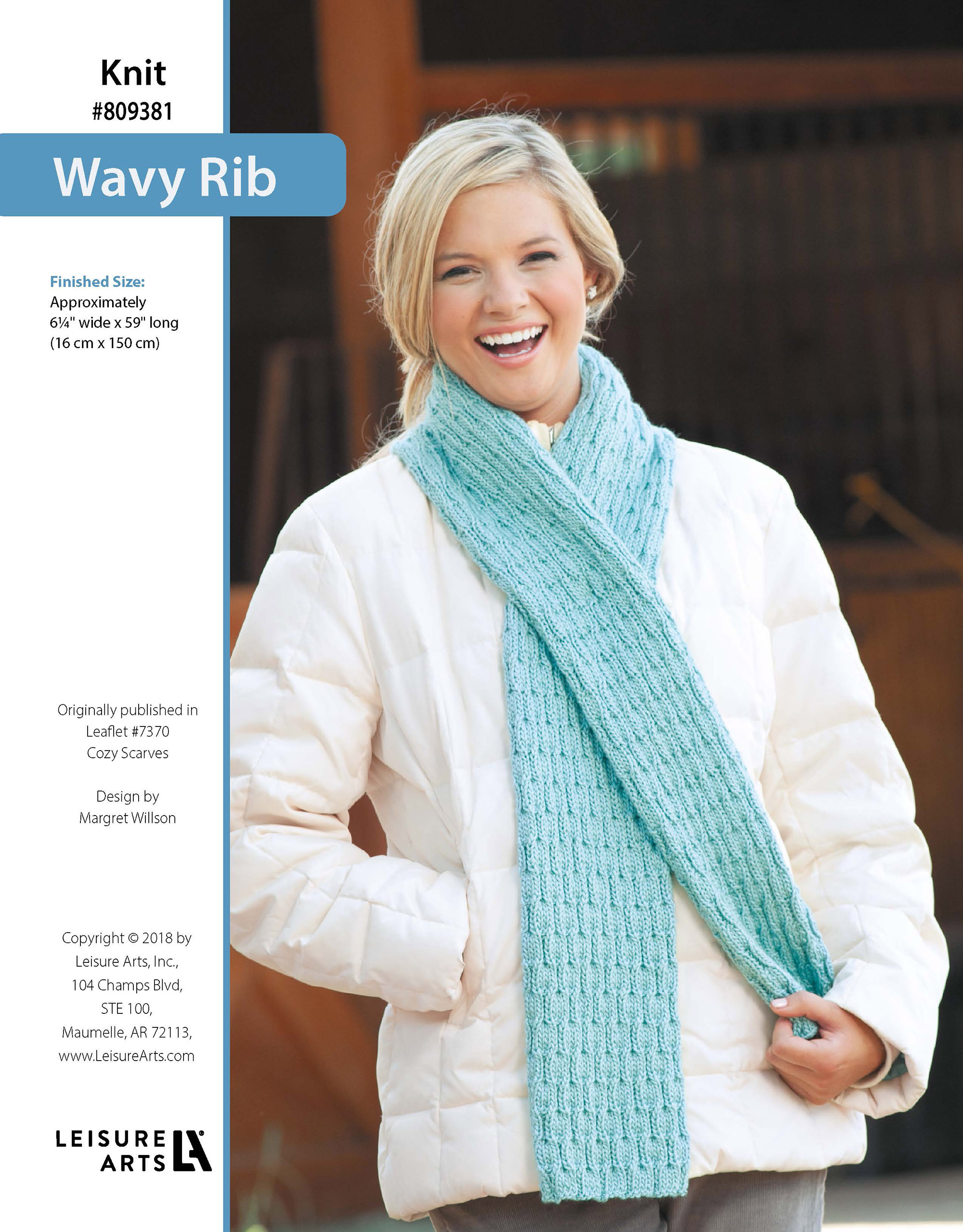 Leisure Arts Cozy Scarves Wavy Rib Scarf Knit ePattern