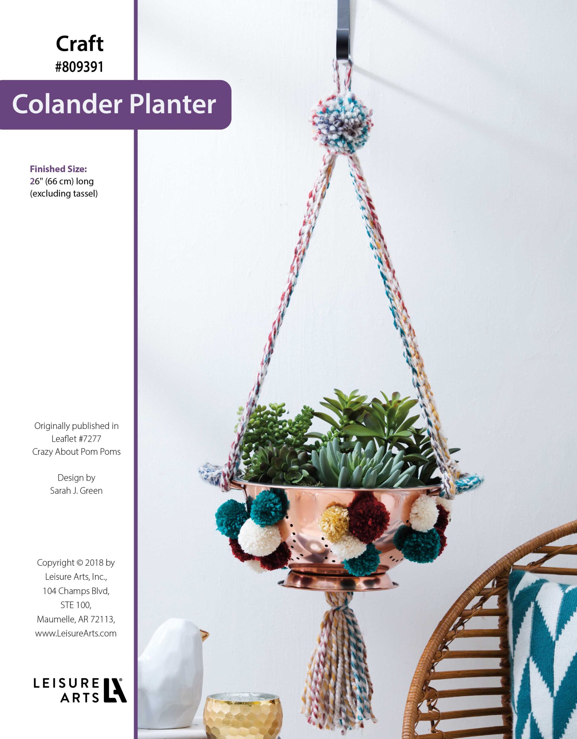 Leisure Arts Crazy About Pom Poms Colander Planter Crochet ePattern