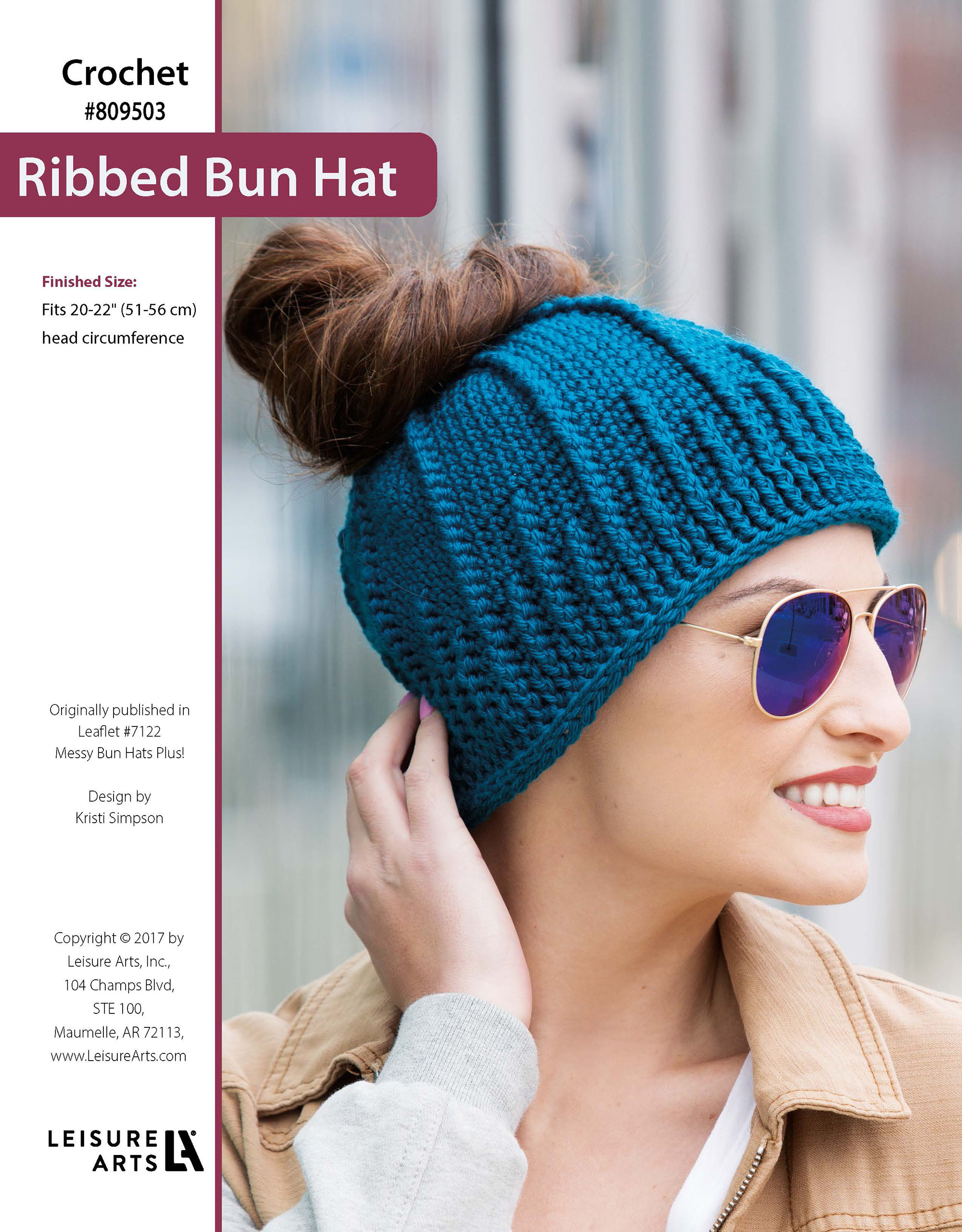 Leisure Arts Messy Bun HatsPlus Ribbed Bun Hat Crochet ePattern