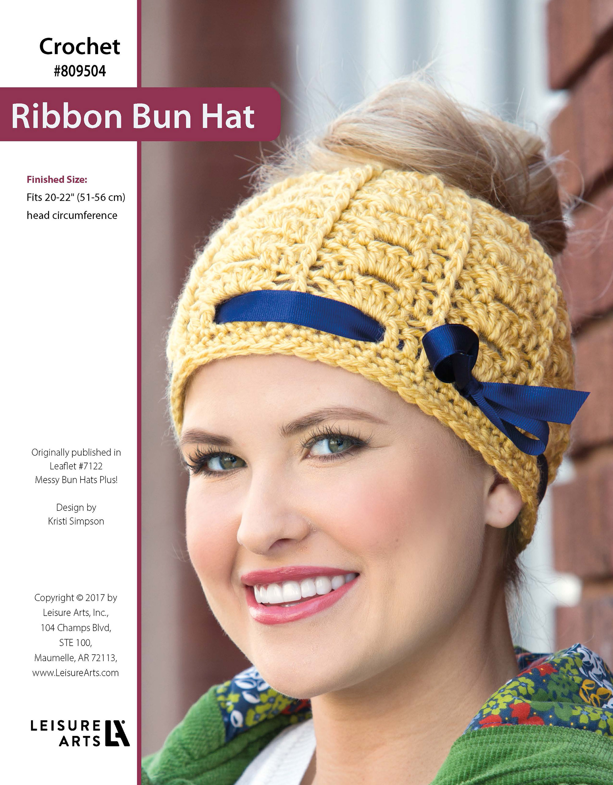 Leisure Arts Messy Bun HatsPlus Ribbon Bun Hat Crochet ePattern