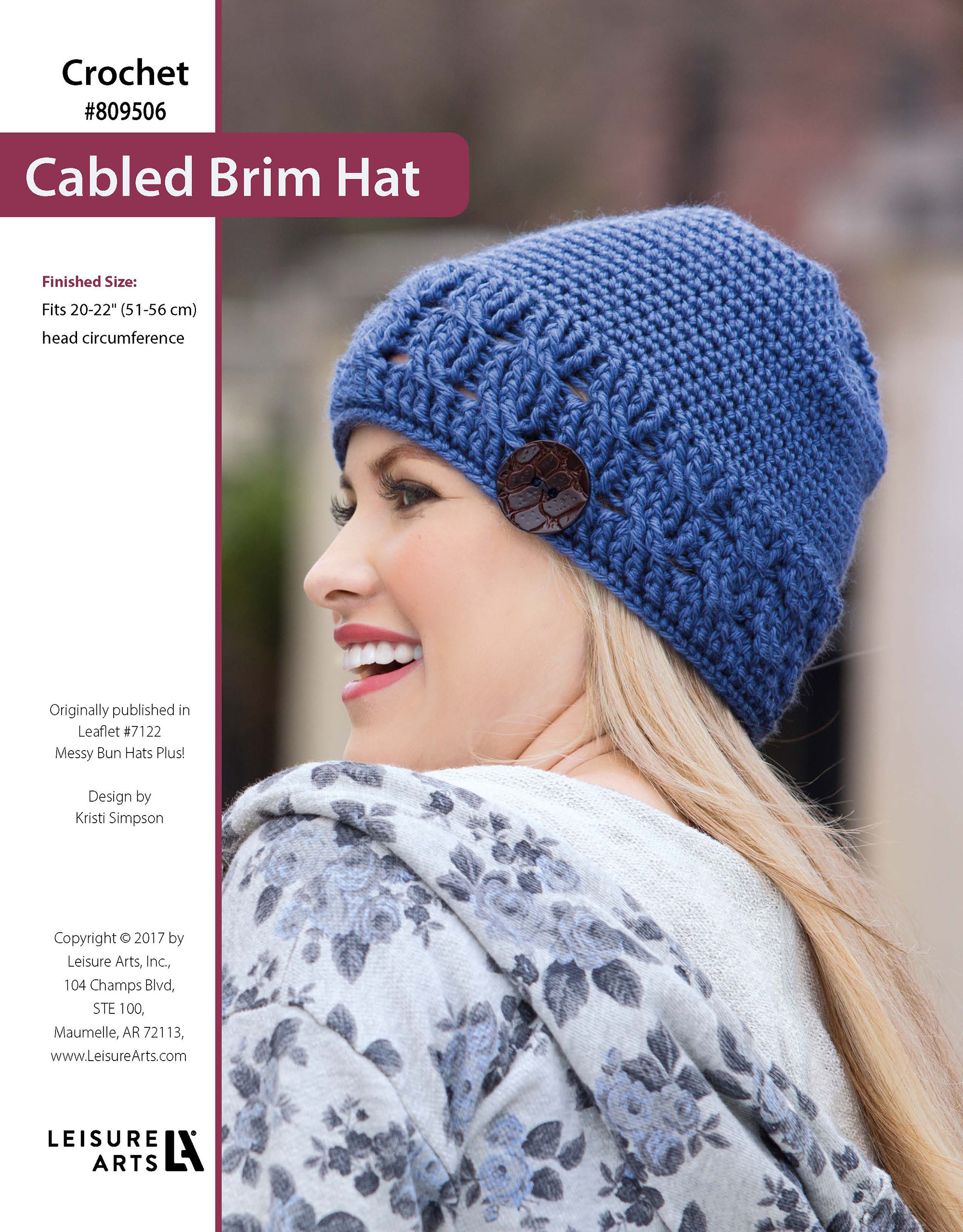 Leisure Arts Messy Bun HatsPlus Cabled Brim Hat Crochet ePattern