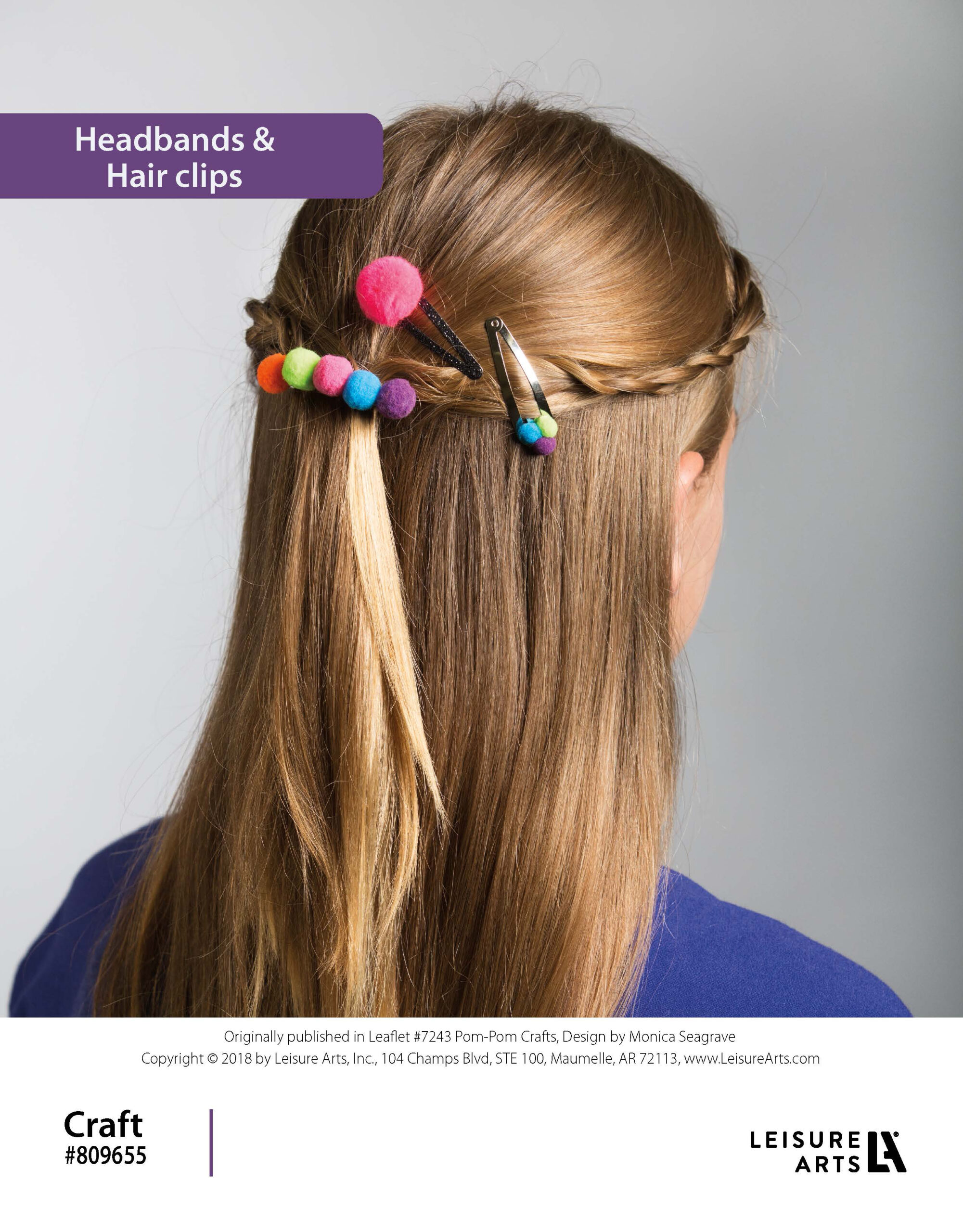 Leisure Arts ePattern Pom Pom Craft Headbands Hair Clips