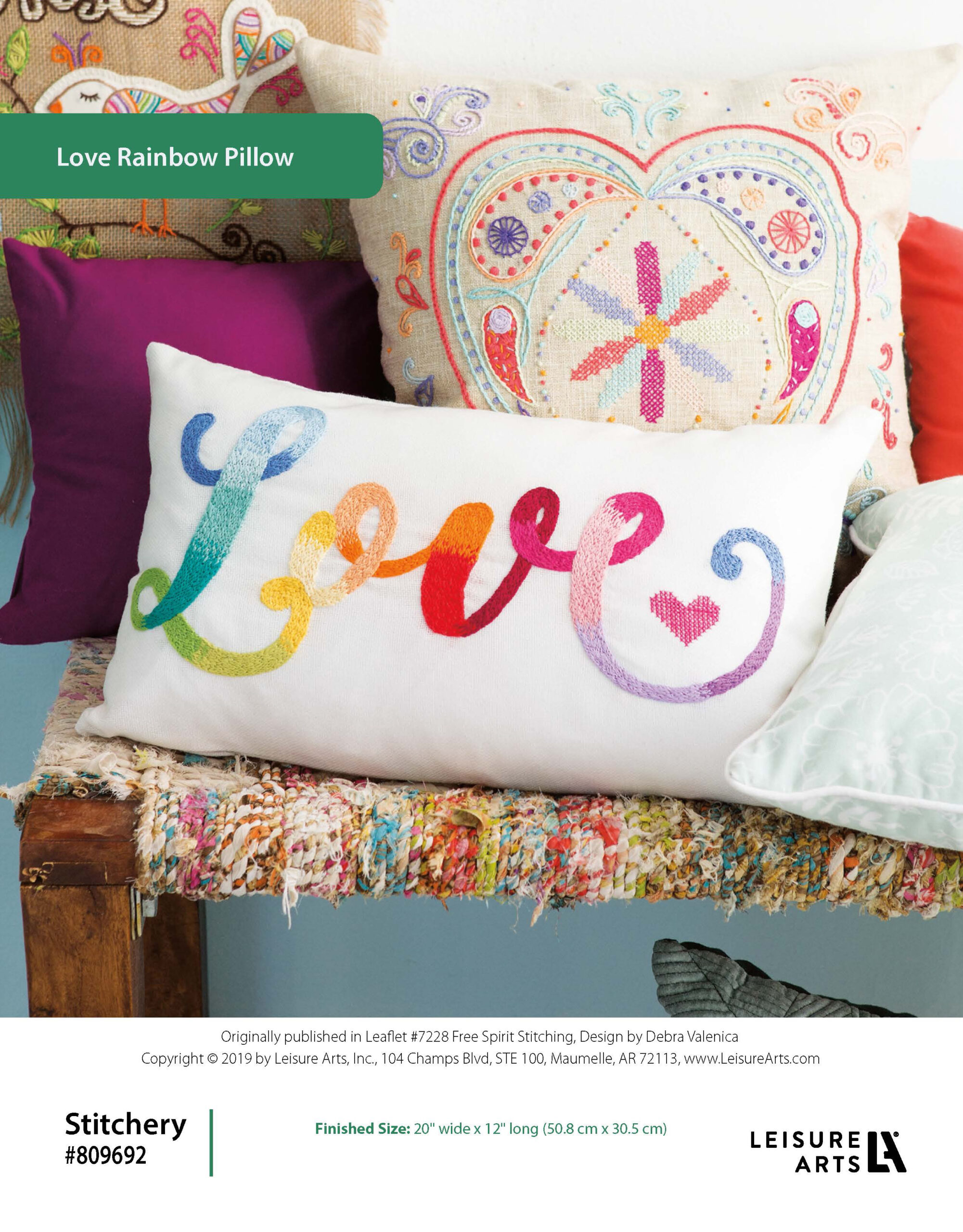 Leisure Arts Free Spirit Stitching Love Rainbow Pillow ePattern