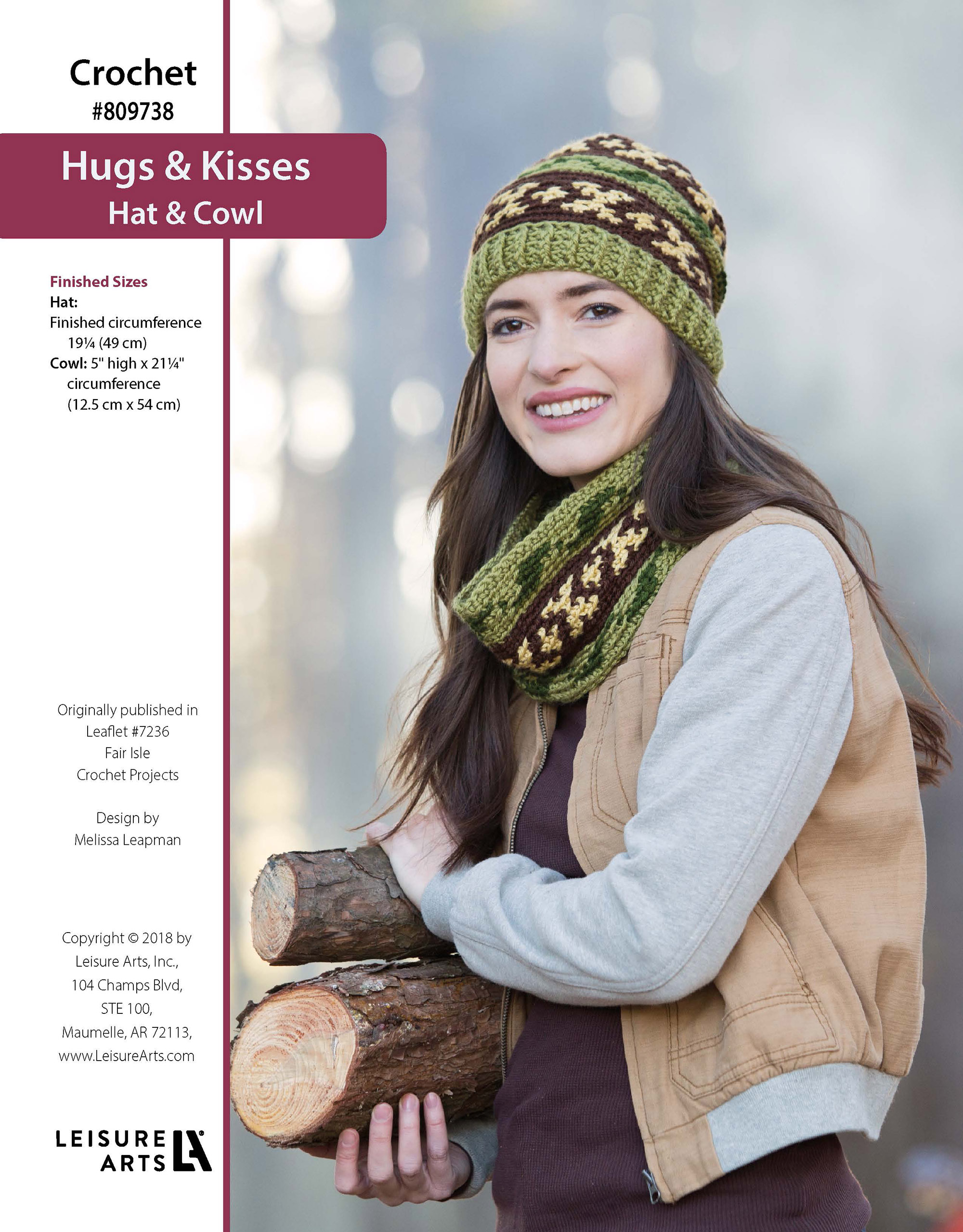 Leisure Arts Fair Isle Crochet Projects Hugs Kisses Hat Cowl ePattern