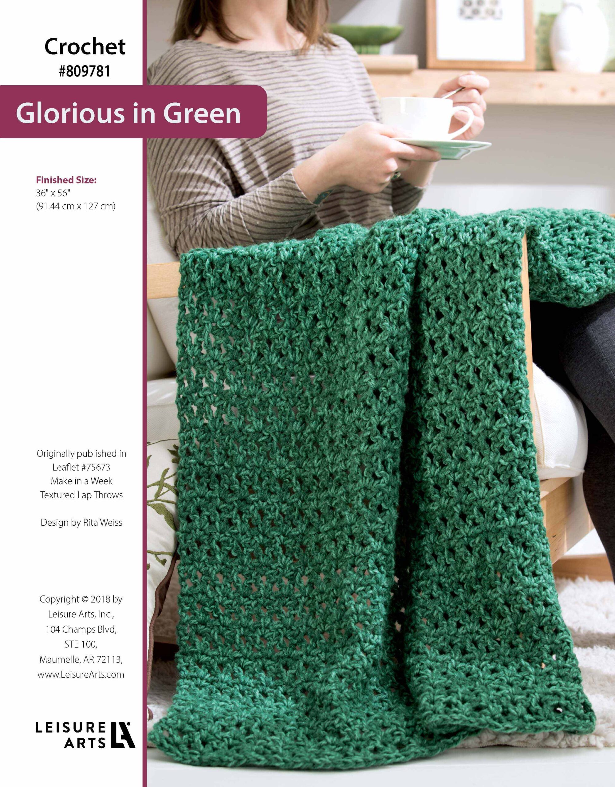 Leisure Arts Make in a Weekend Textured Lap Throws Glorious In Green Crochet ePattern