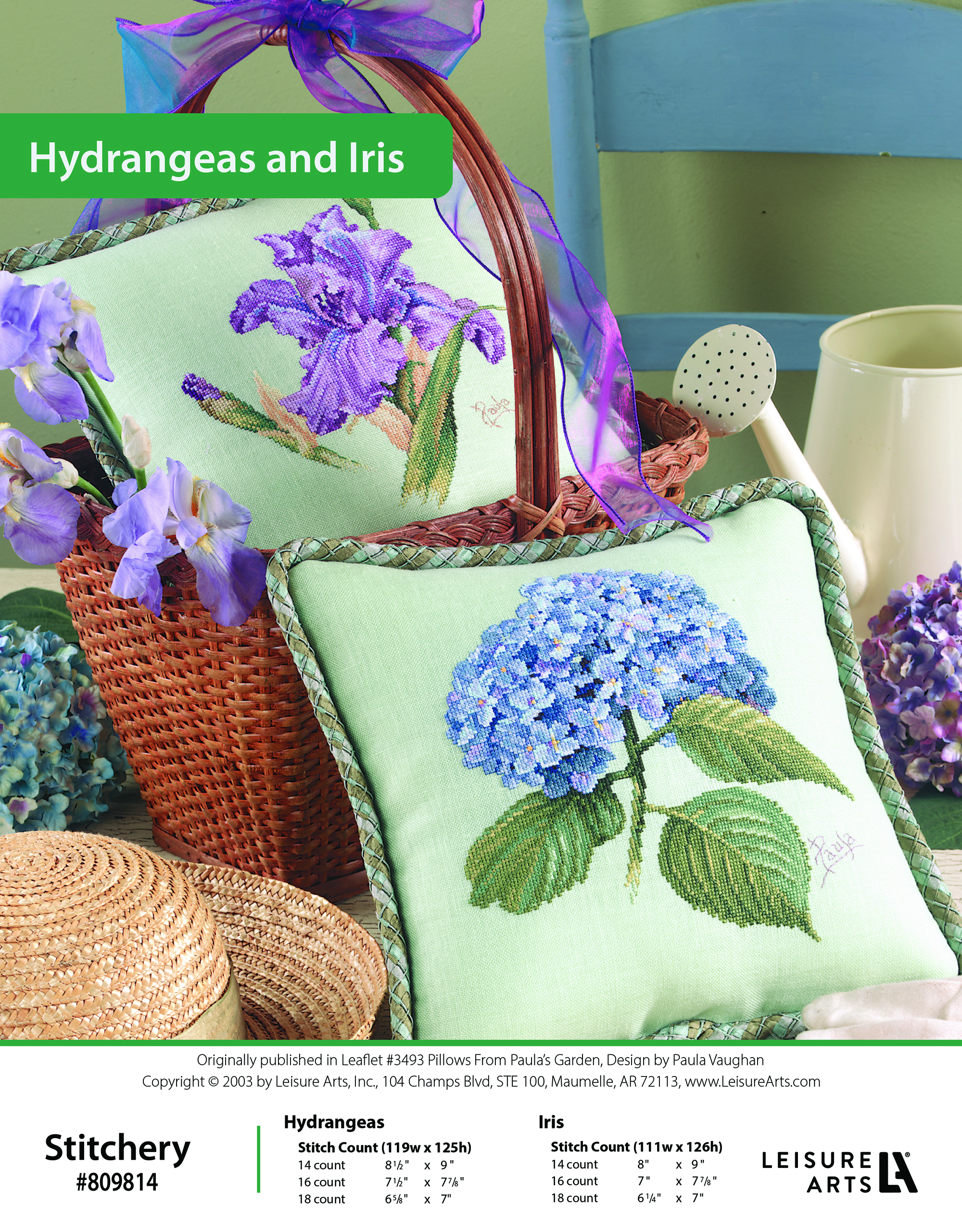 Leisure Arts ePattern Paulas Garden Hydrangeas Iris Pillow