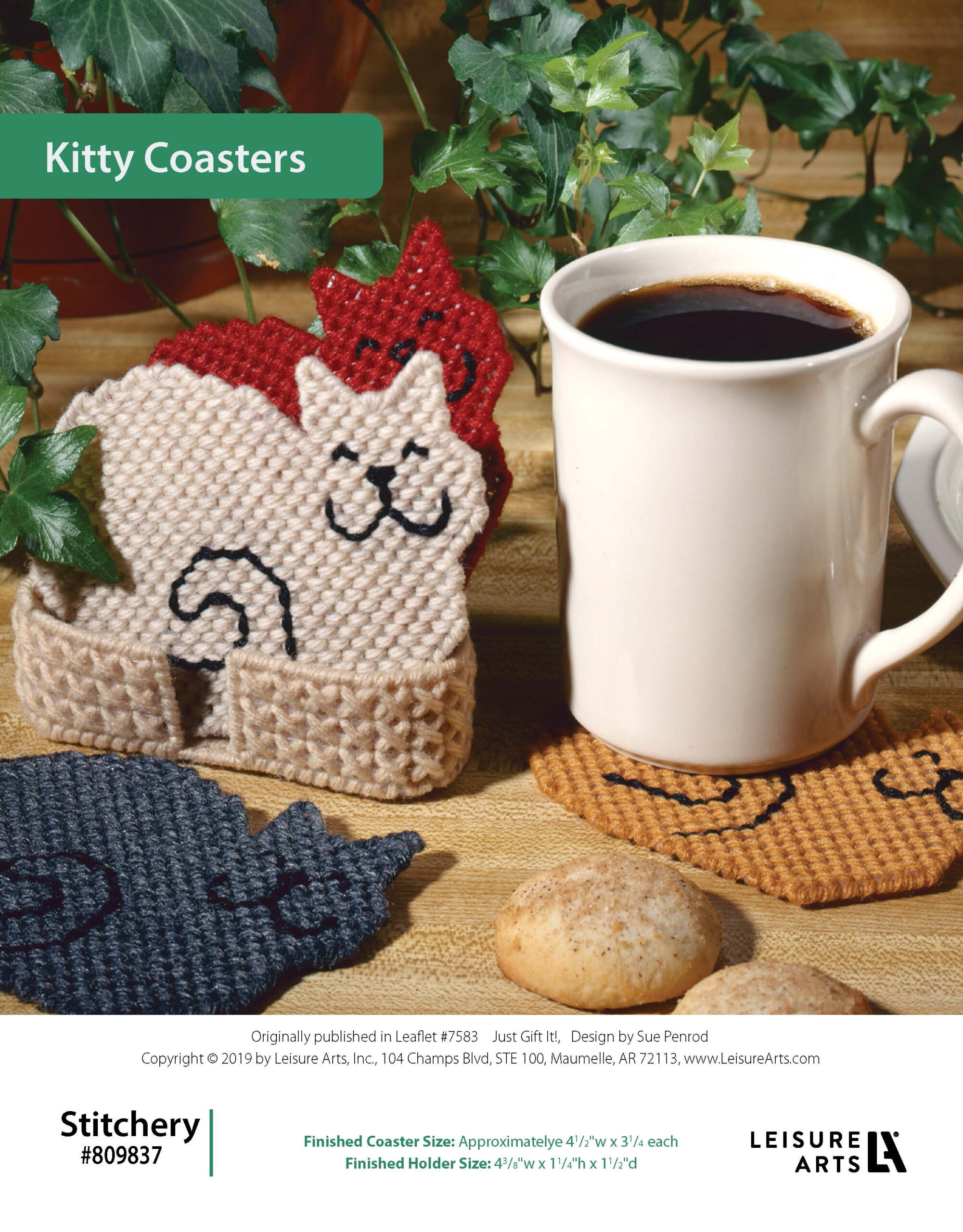 Leisure Arts Just Gift It Kitty Coasters Plastic Canvas ePattern