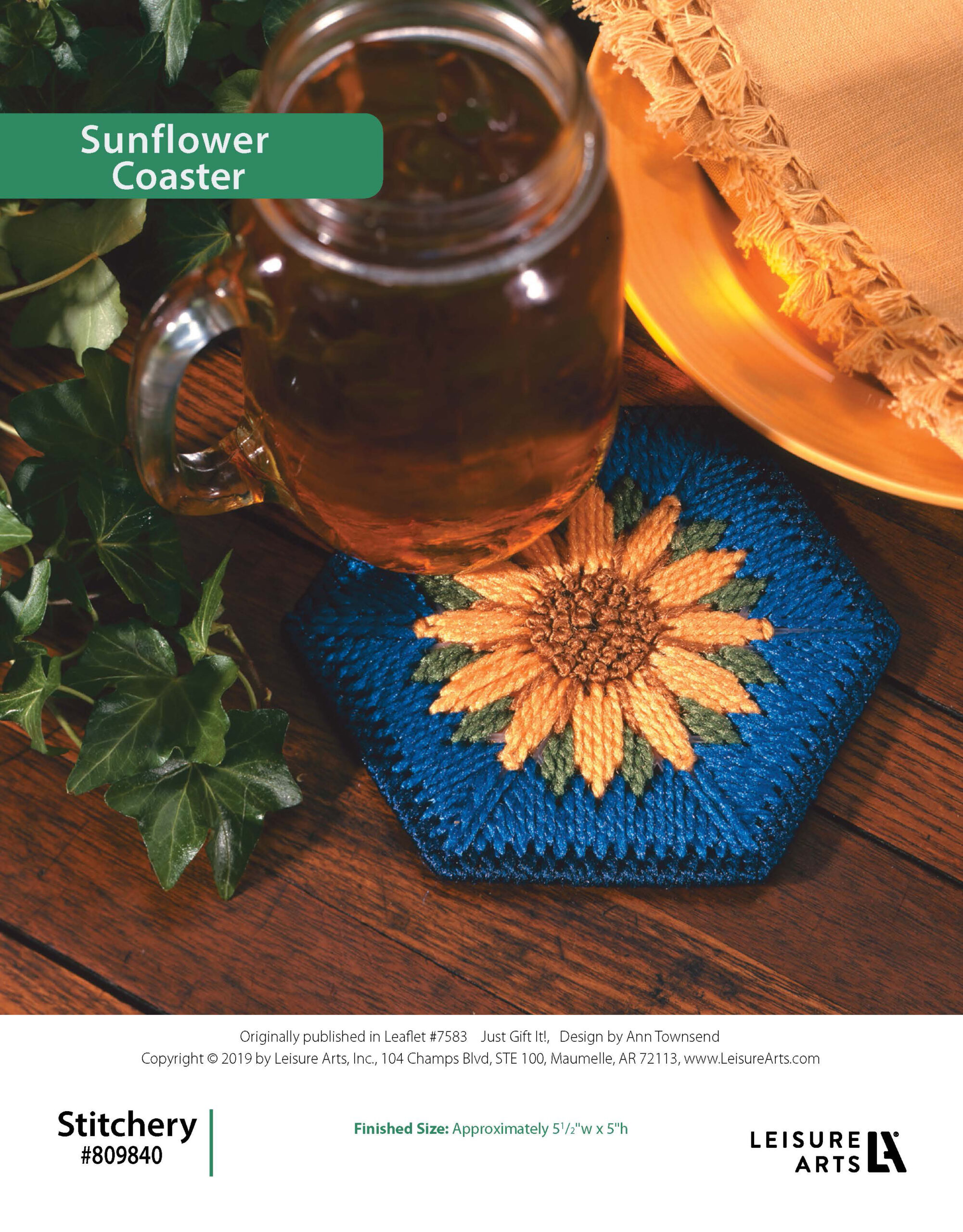 Leisure Arts Just Gift It Sunflower Coaster Plastic Canvas ePattern