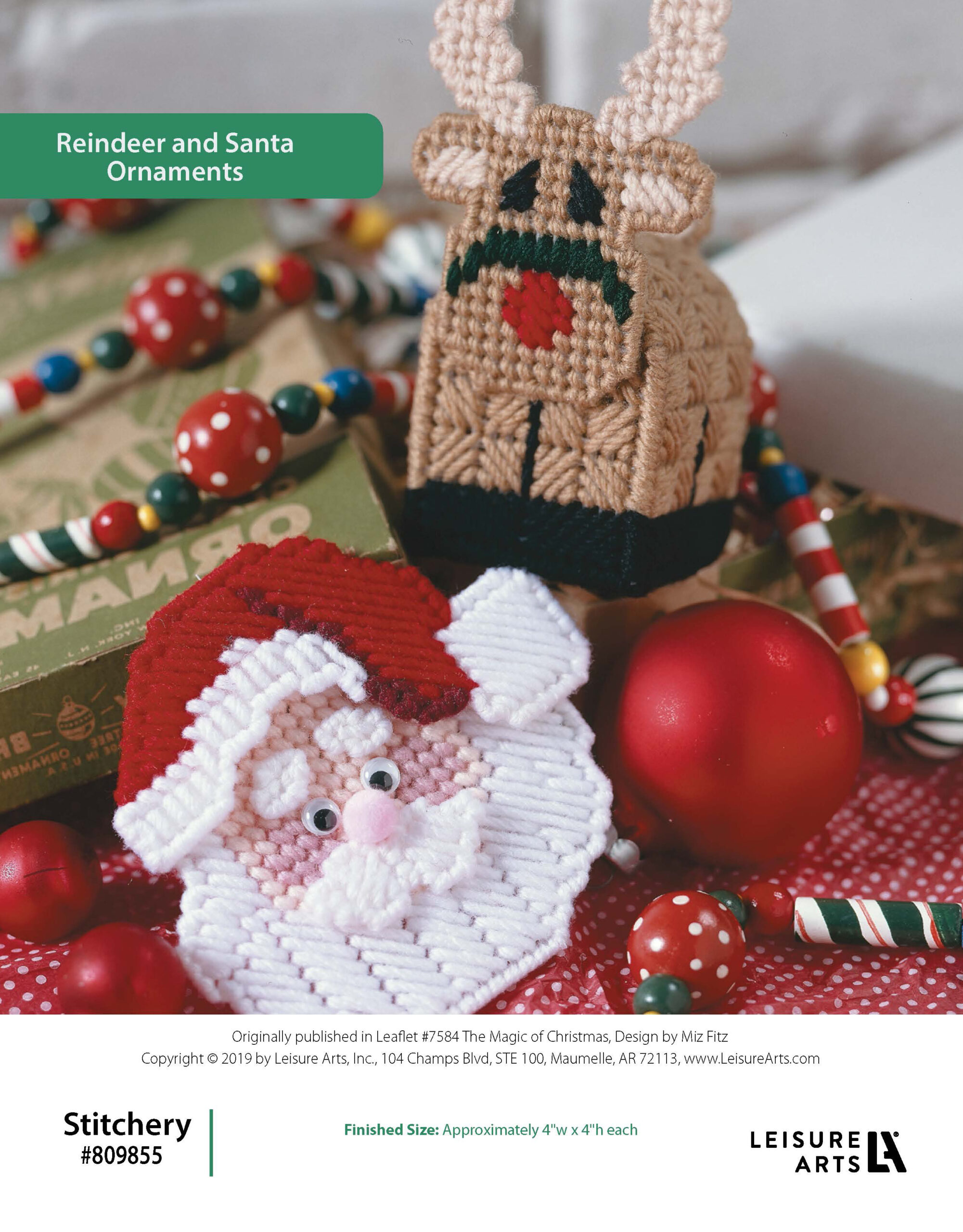 Leisure Arts The Magic Of Christmas Reindeer Santa Ornaments Plastic Canvas ePattern