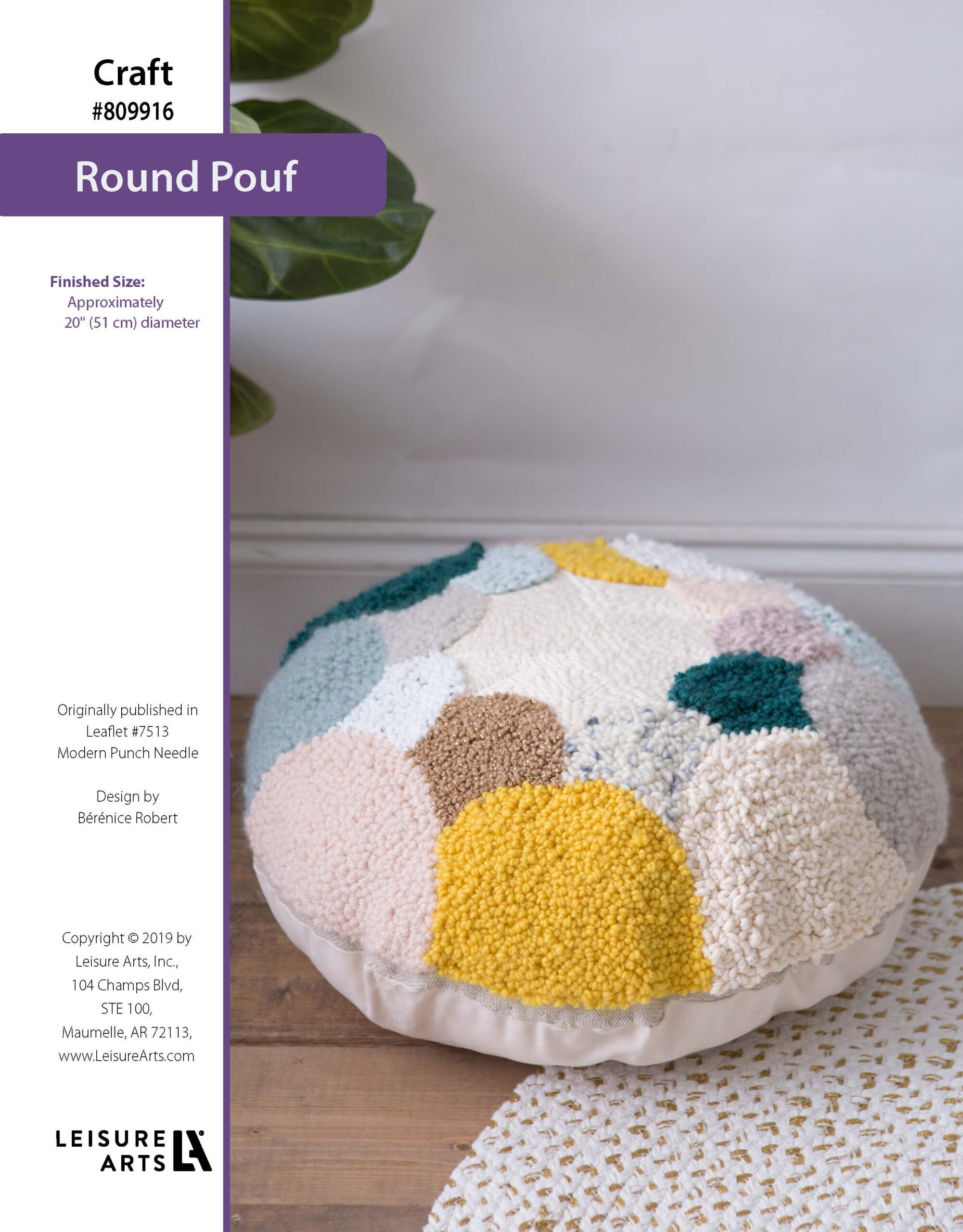 Leisure Arts Modern Punch Needle Round Pouf ePattern