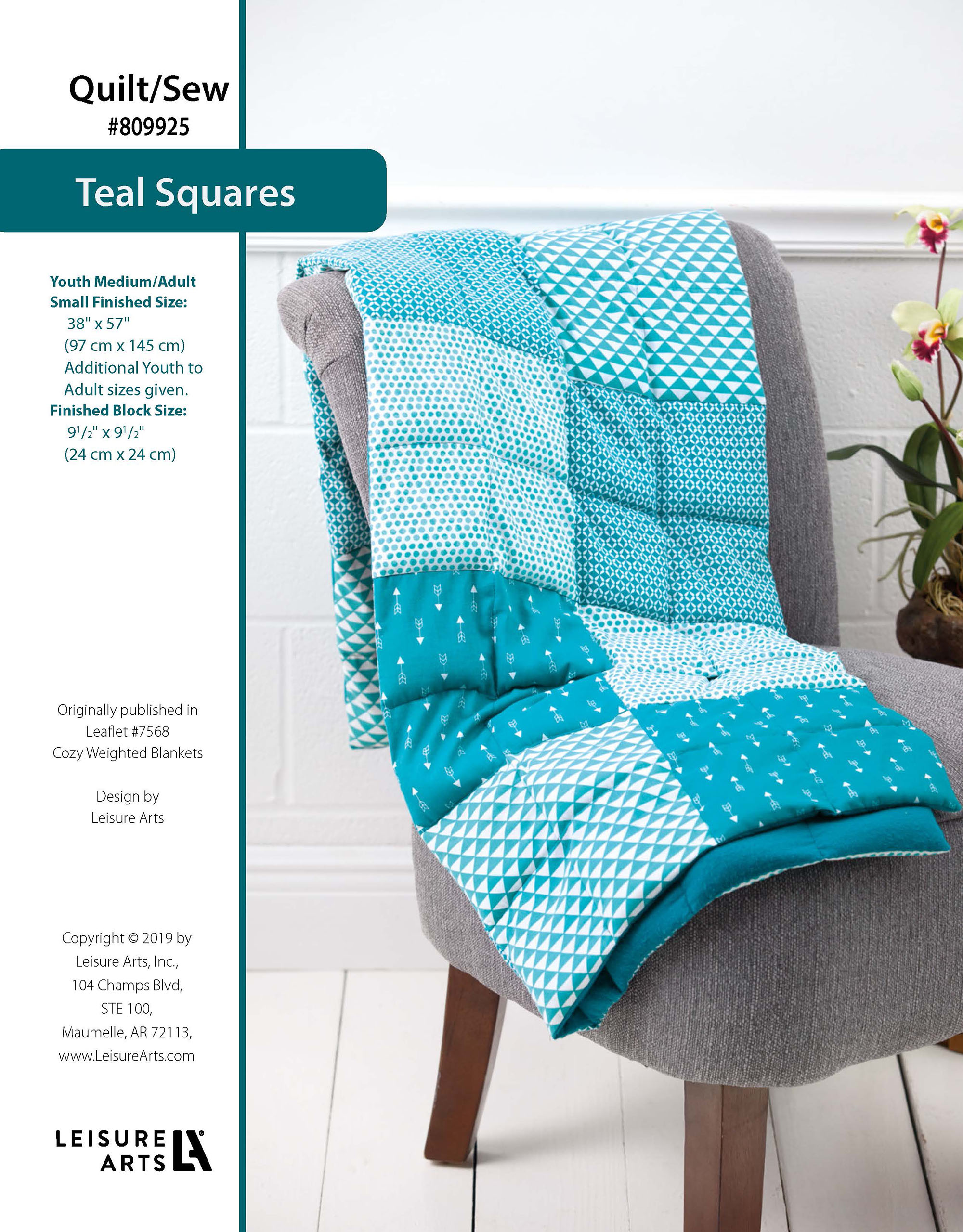 Leisure Arts Cozy Weighted Blanket Teal Squares Quilting Sewing ePattern