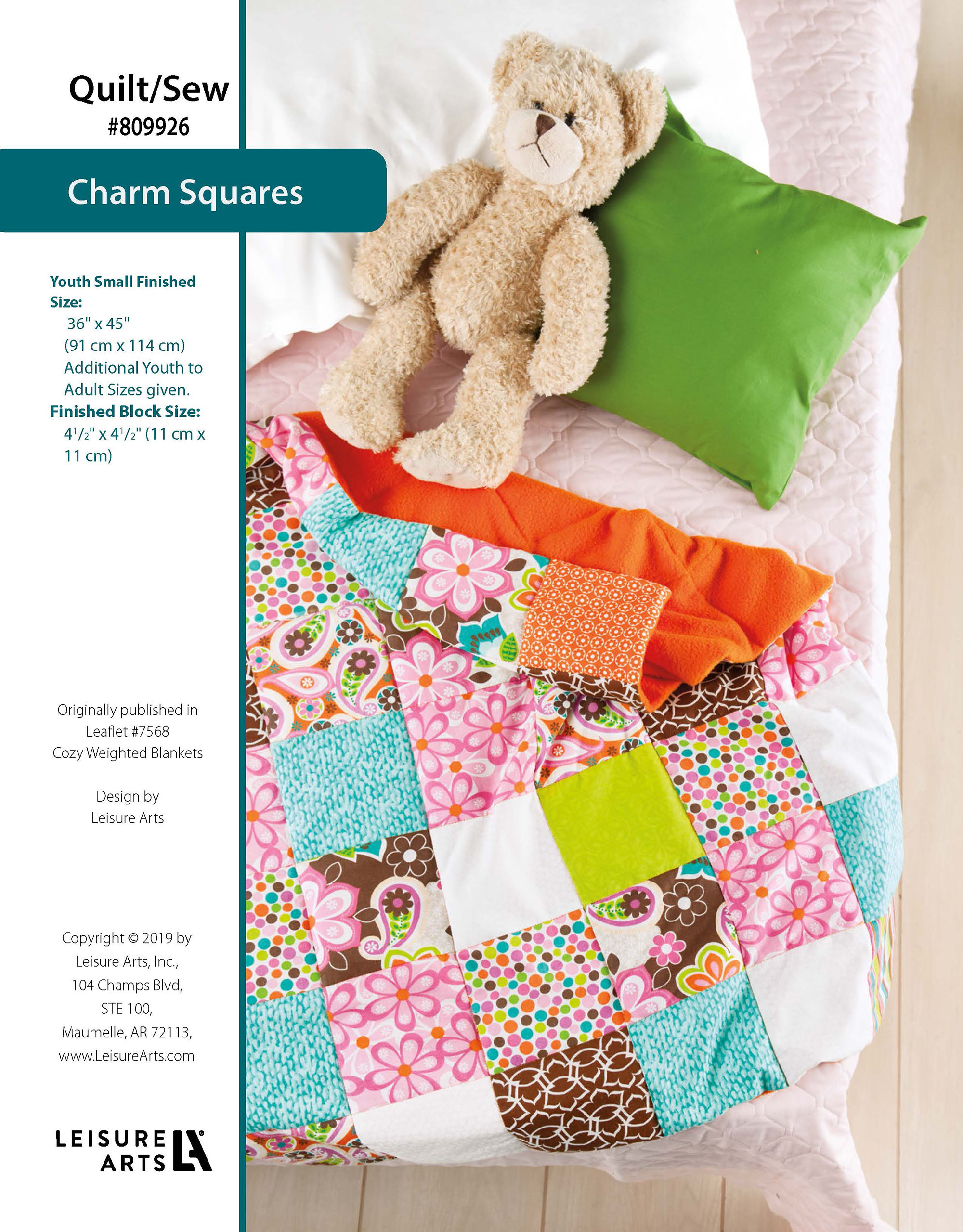 Leisure Arts Cozy Weighted Blanket Charm Squares Quilting Sewing ePattern