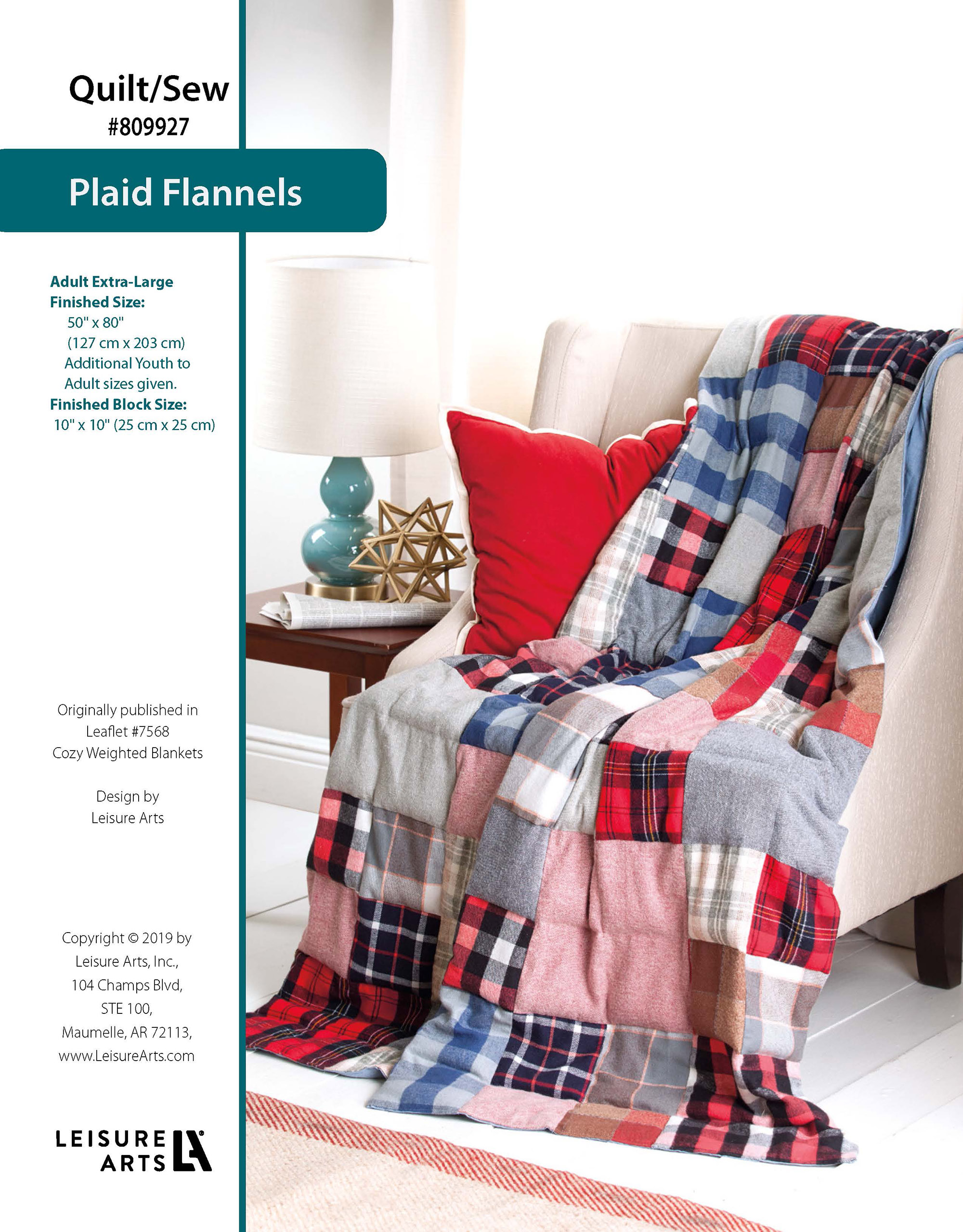 Leisure Arts Cozy Weighted Blanket Plaid Flannels Quilting Sewing ePattern