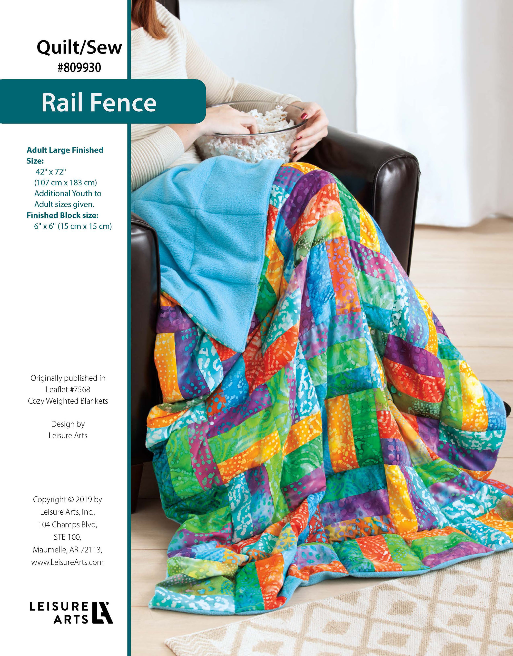 Leisure Arts Cozy Weighted Blanket Rail Fence Quilting Sewing ePattern