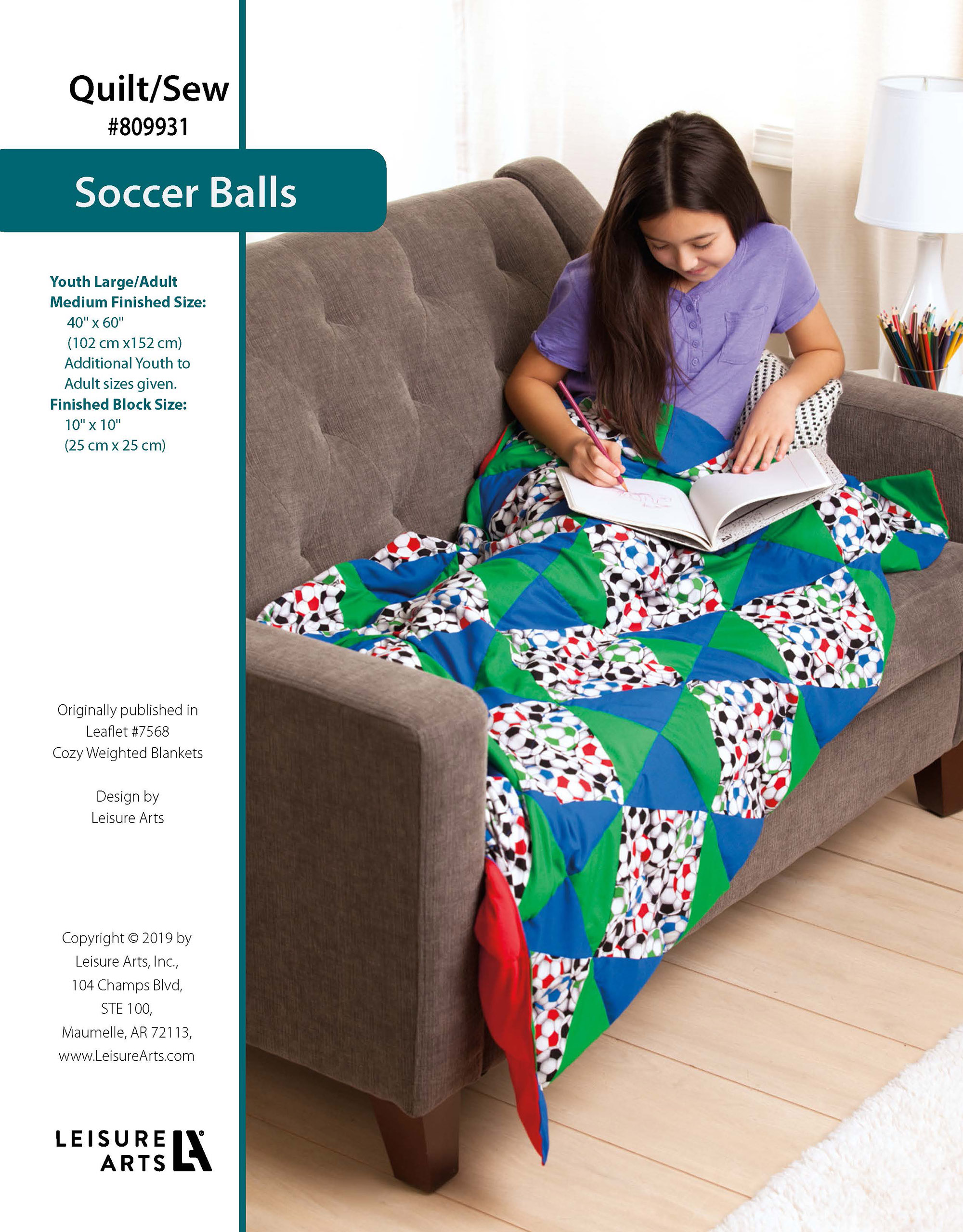 Leisure Arts Cozy Weighted Blanket Soccer Balls Quilting Sewing ePattern