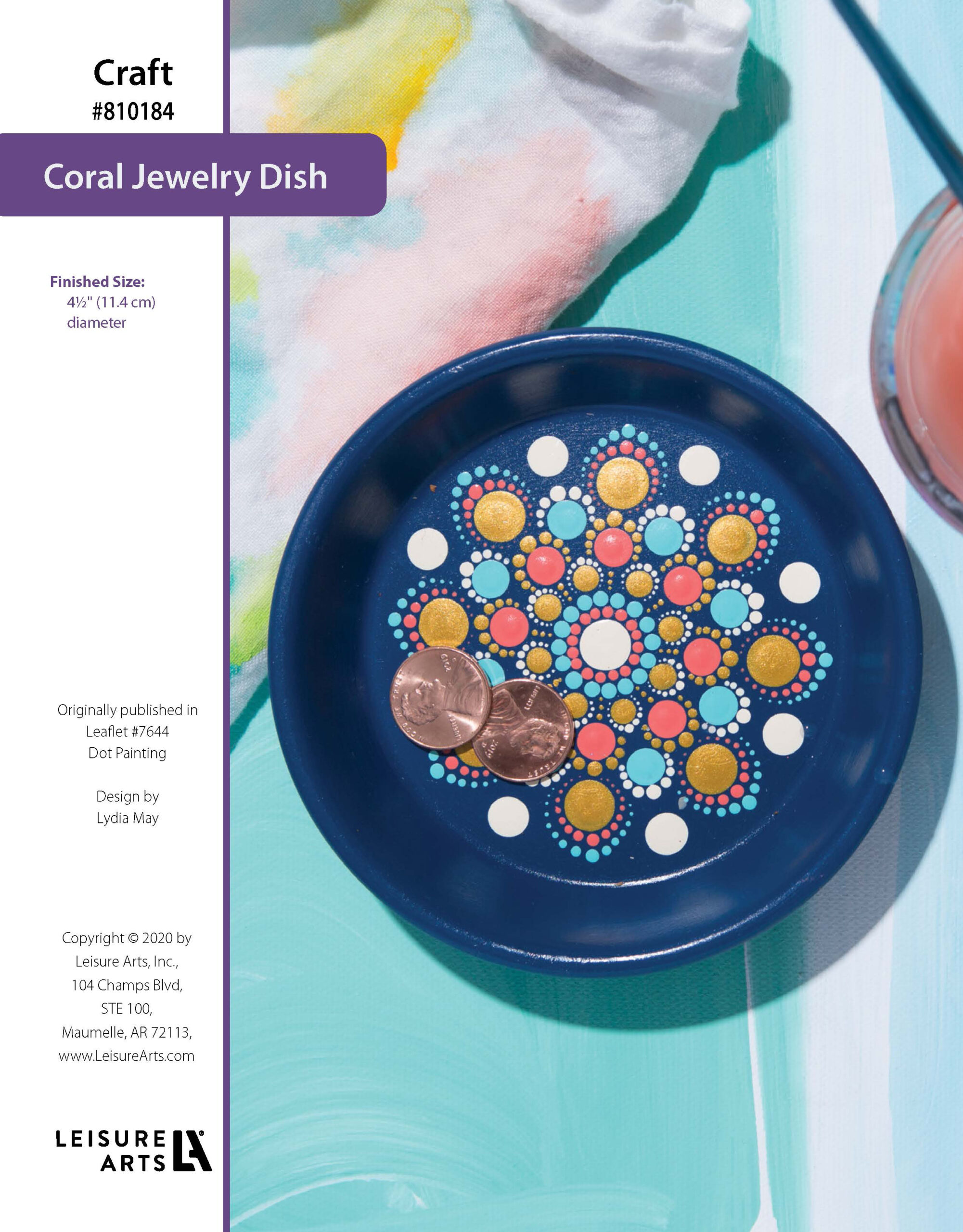 Leisure Arts Dot Painting Coral Jewelry Dish ePattern