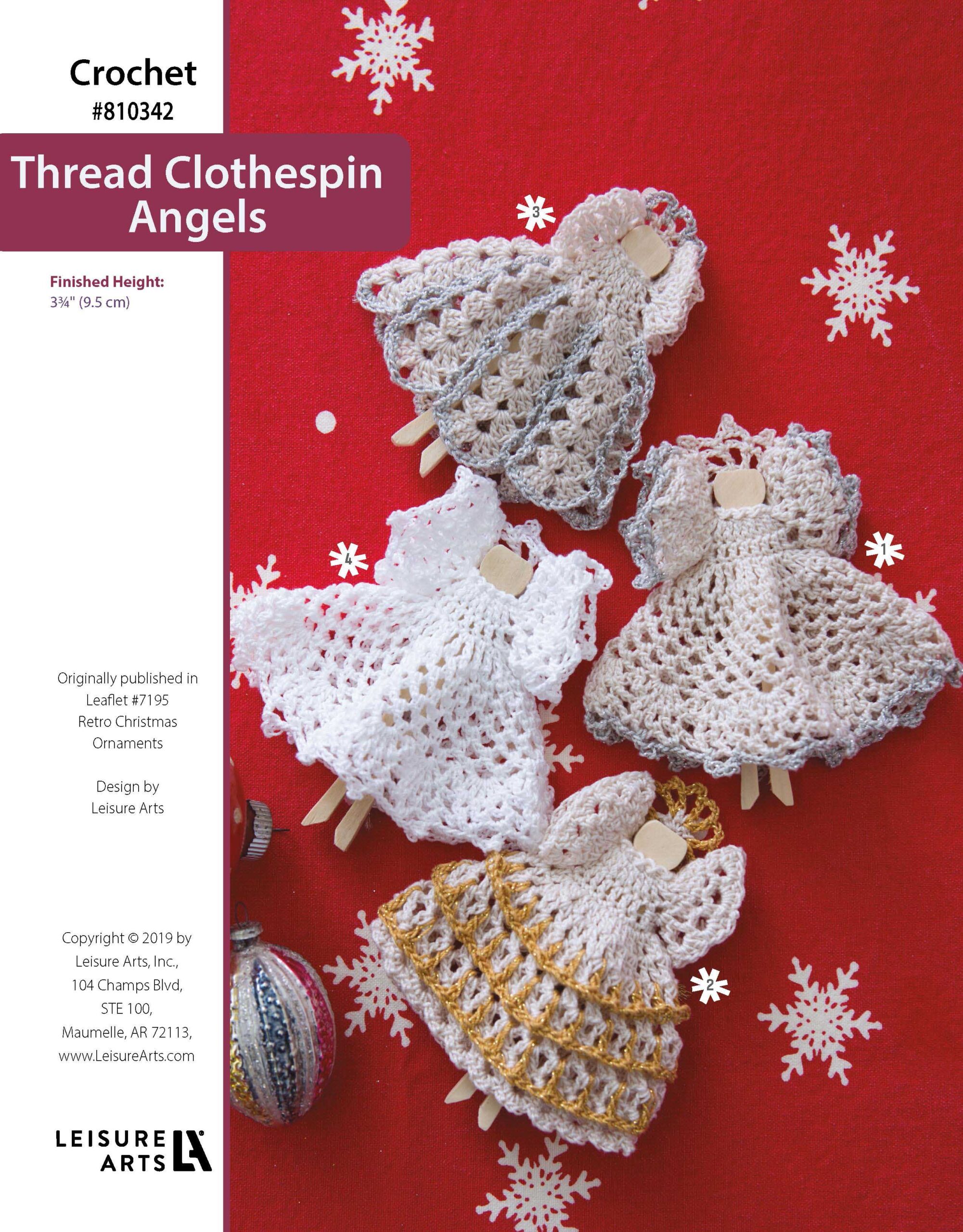 Leisure Arts Retro Christmas Ornaments Thread Clothespin Angels Crochet ePattern