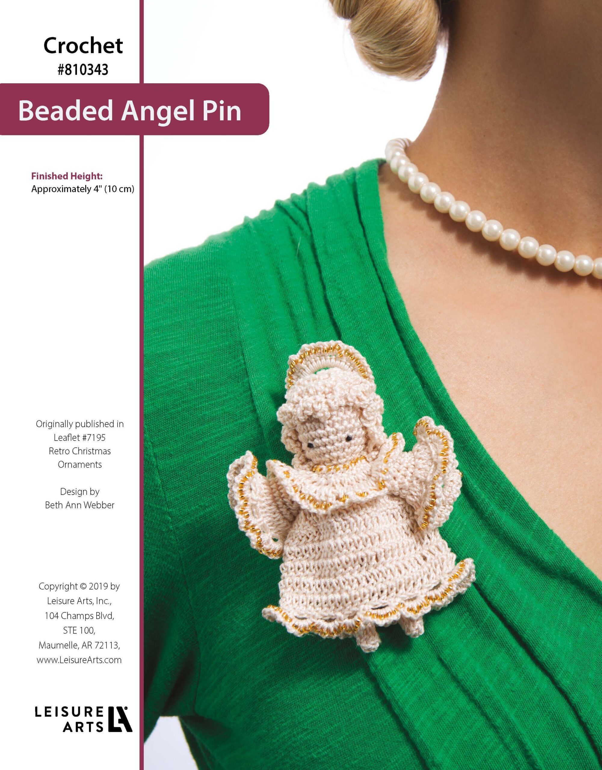 Leisure Arts Retro Christmas Ornaments Beaded Angel Pin Crochet ePattern