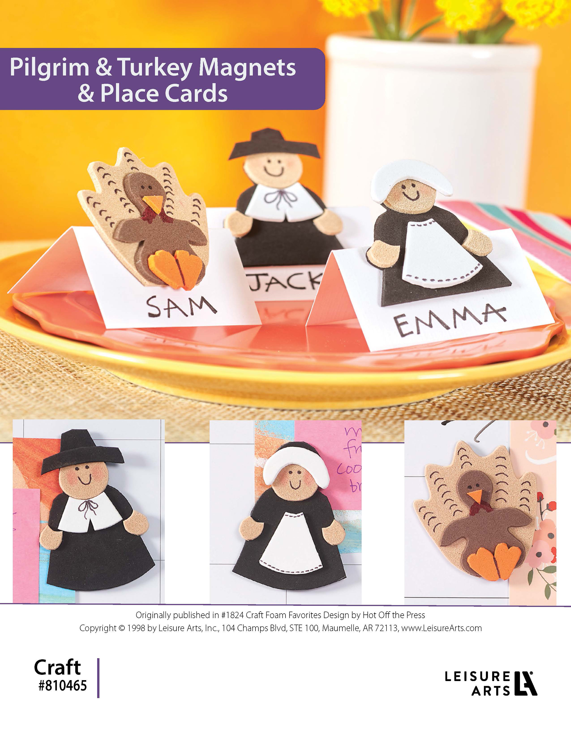 Craft Foam Favorites Pilgrims Turkey Magnets Place Cards ePattern