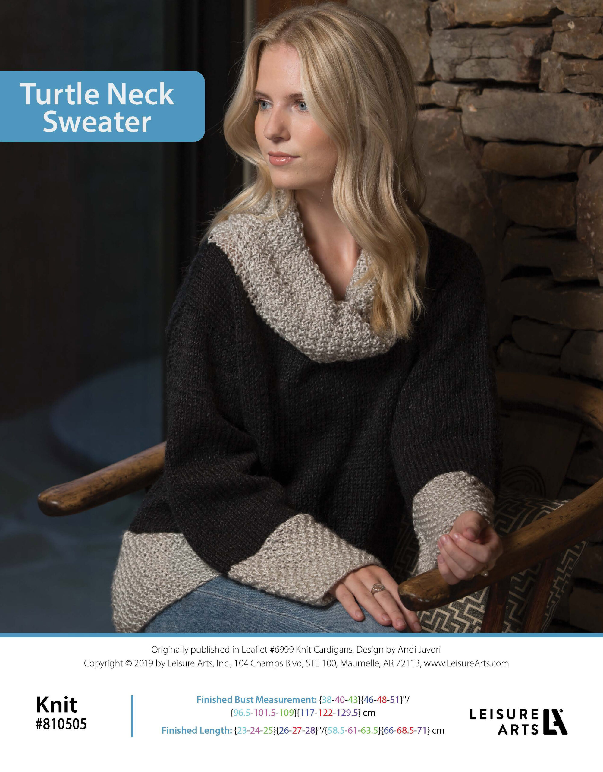 Leisure Arts Knit Cardigans Turtle Neck Sweater ePattern