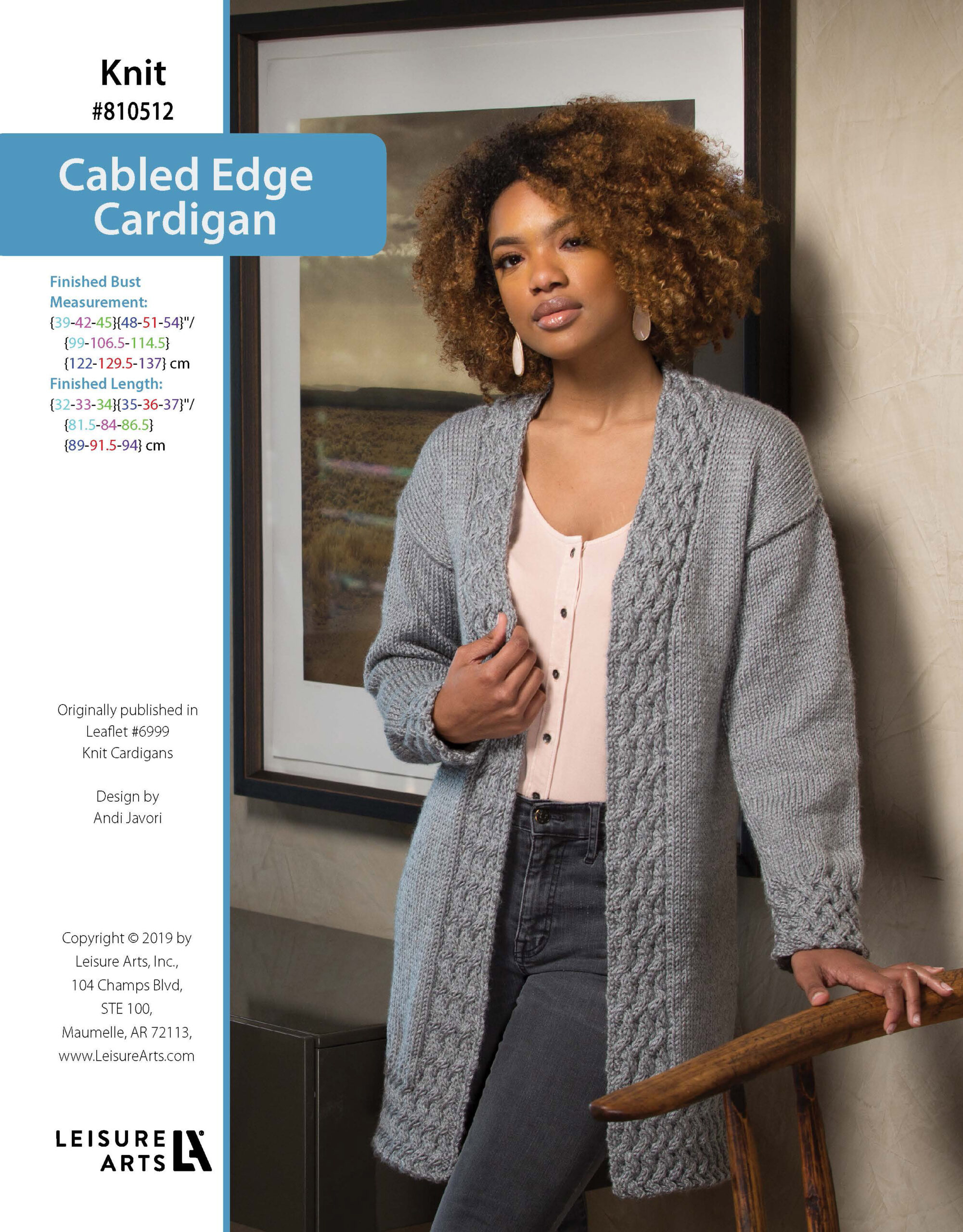 Leisure Arts Knit Cardigans Cabled Edge Cardigan ePattern