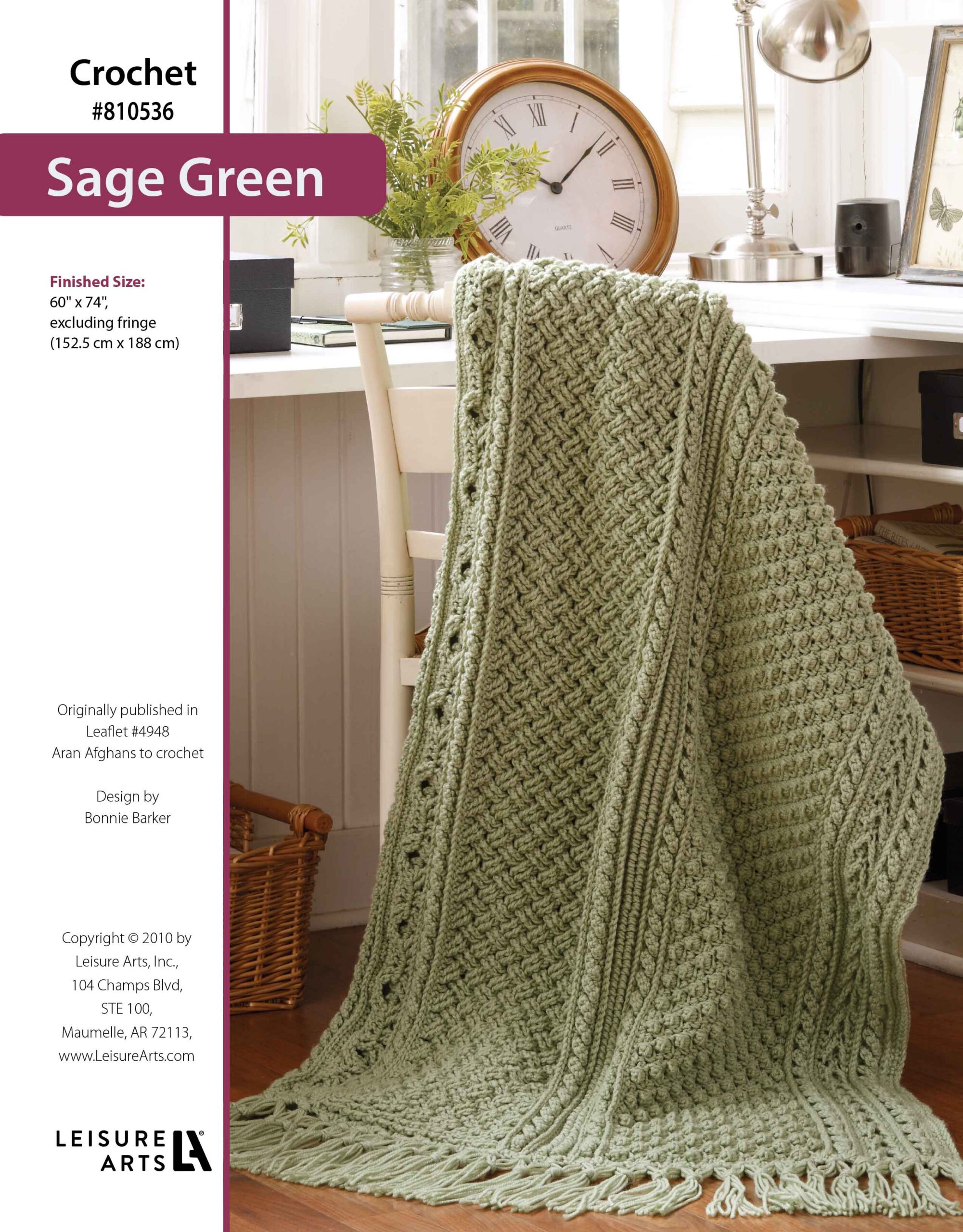 Leisure Arts Aran Afghans To Crochet Sage Green ePattern
