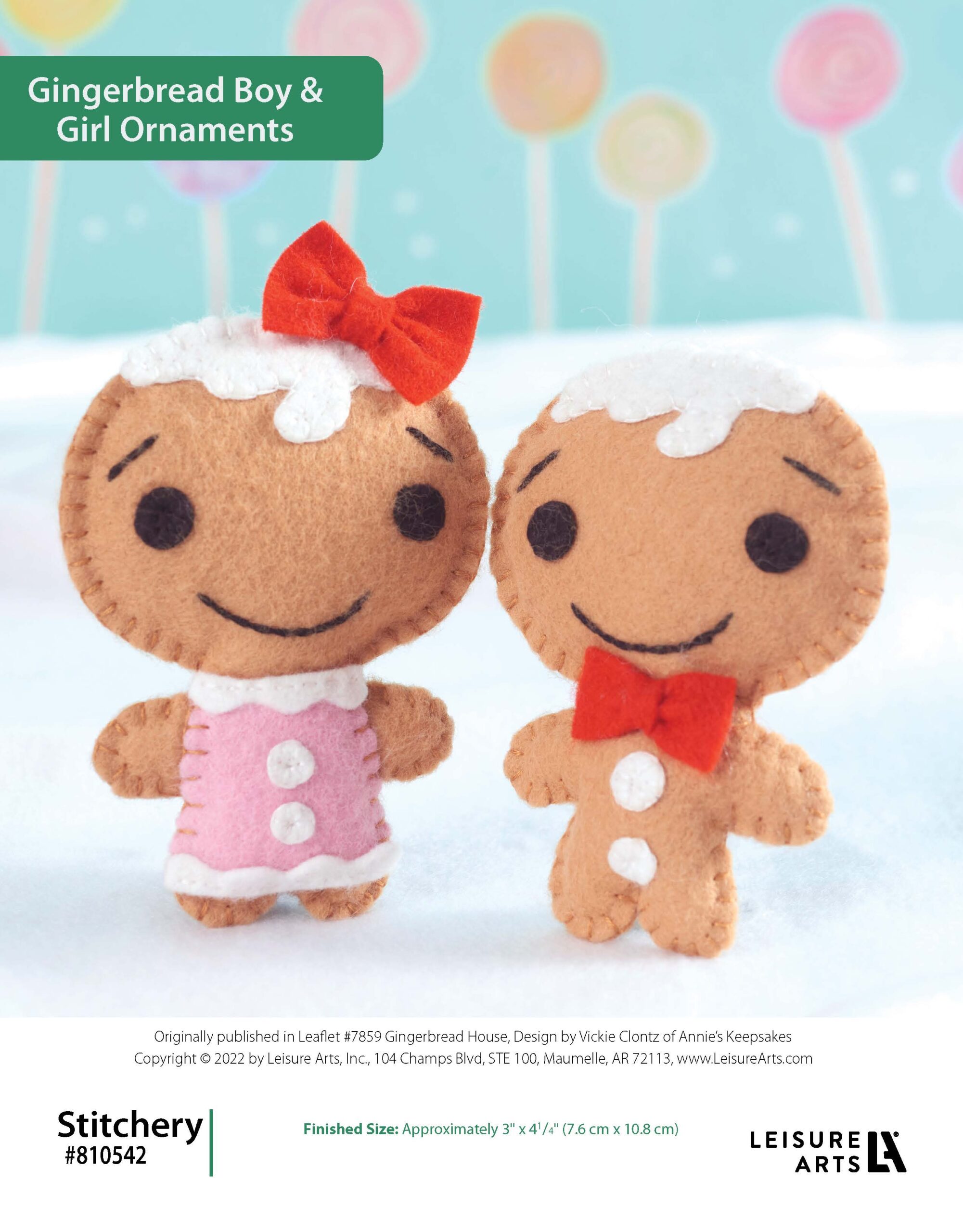 Leisure Arts Gingerbread Boy Girl Ornaments Stitchery ePattern