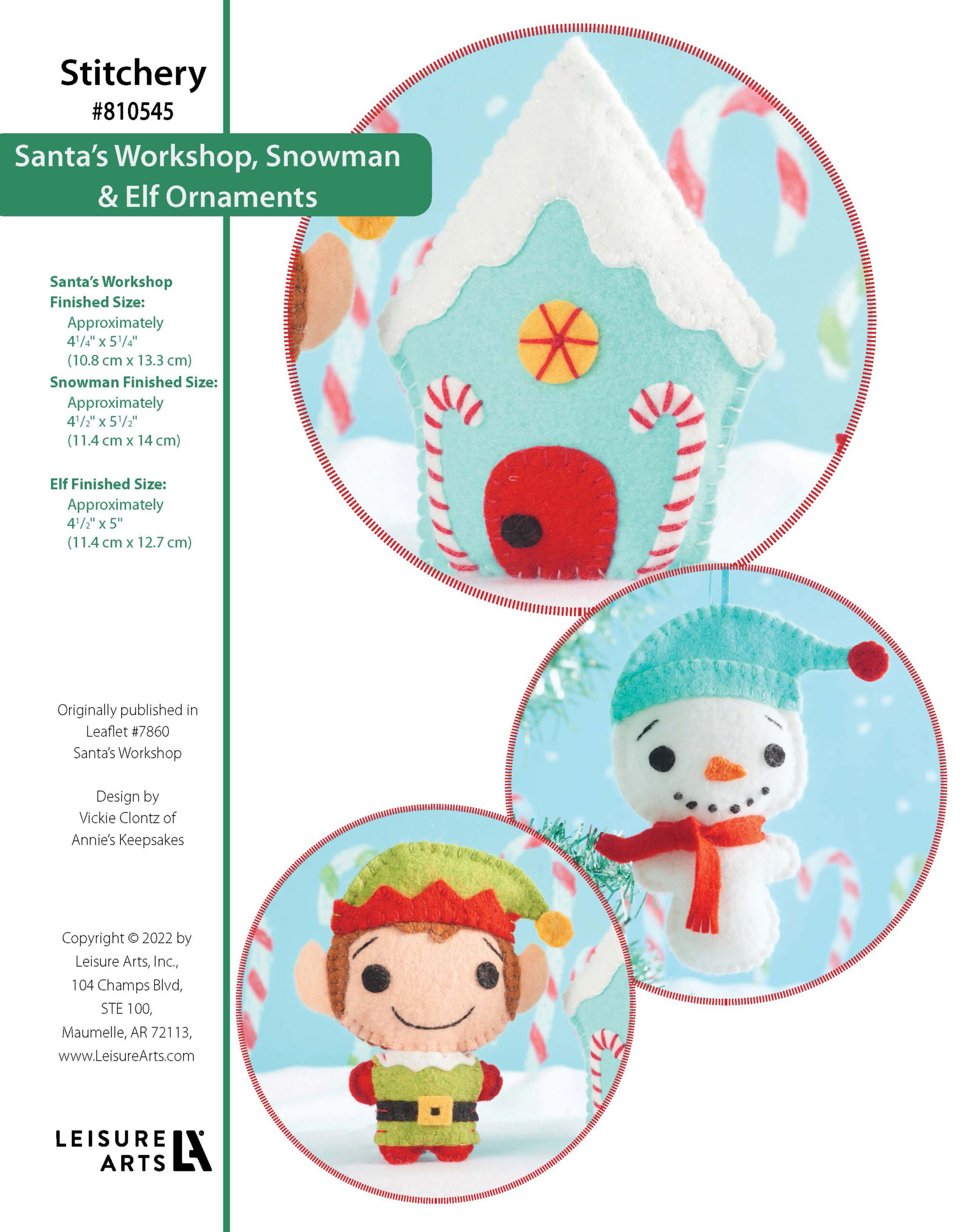 Leisure Arts Santas Workshop Snowman Elf Ornaments Stitchery ePattern