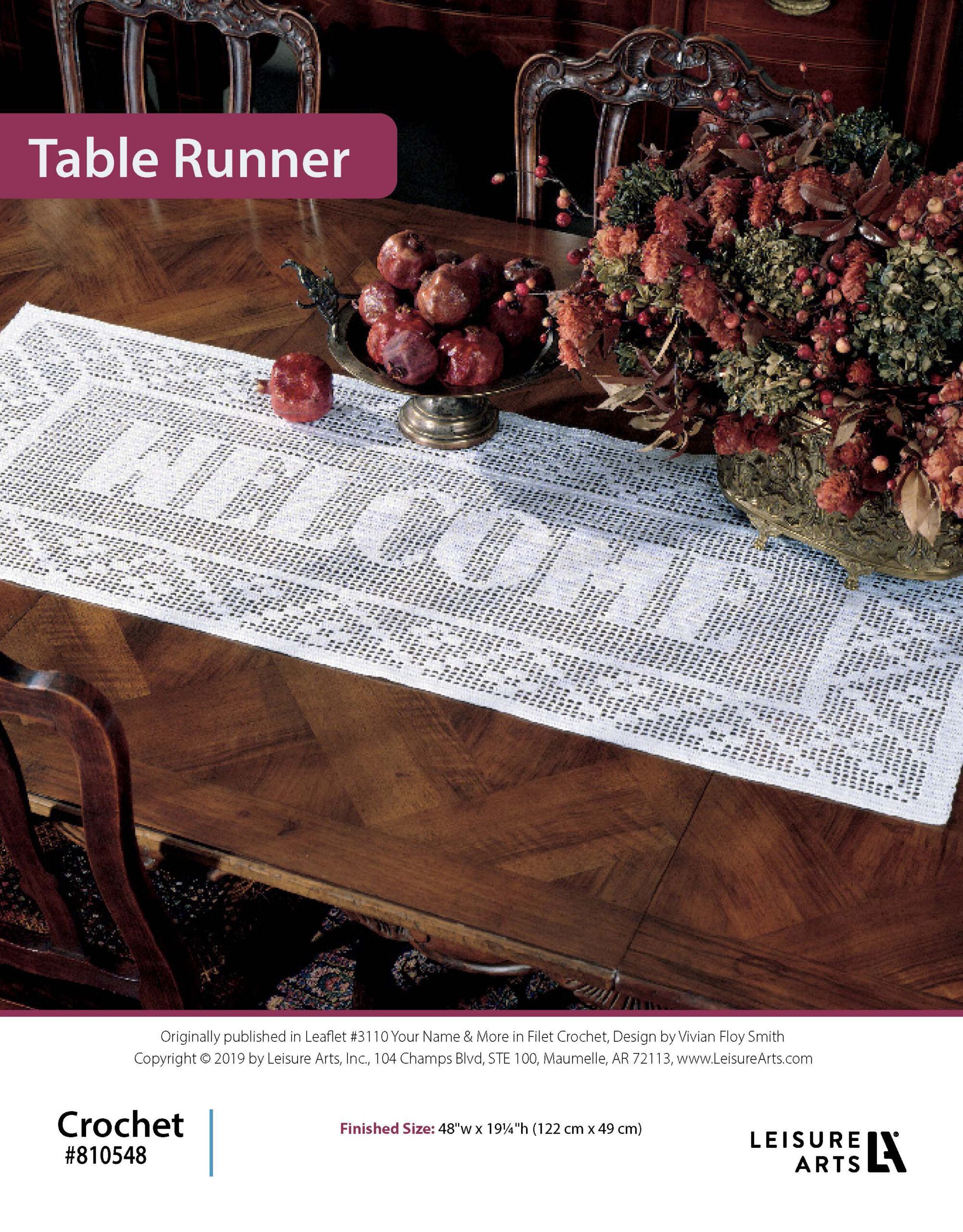 Leisure Arts Your Name More In Filet Crochet Table Runner ePattern