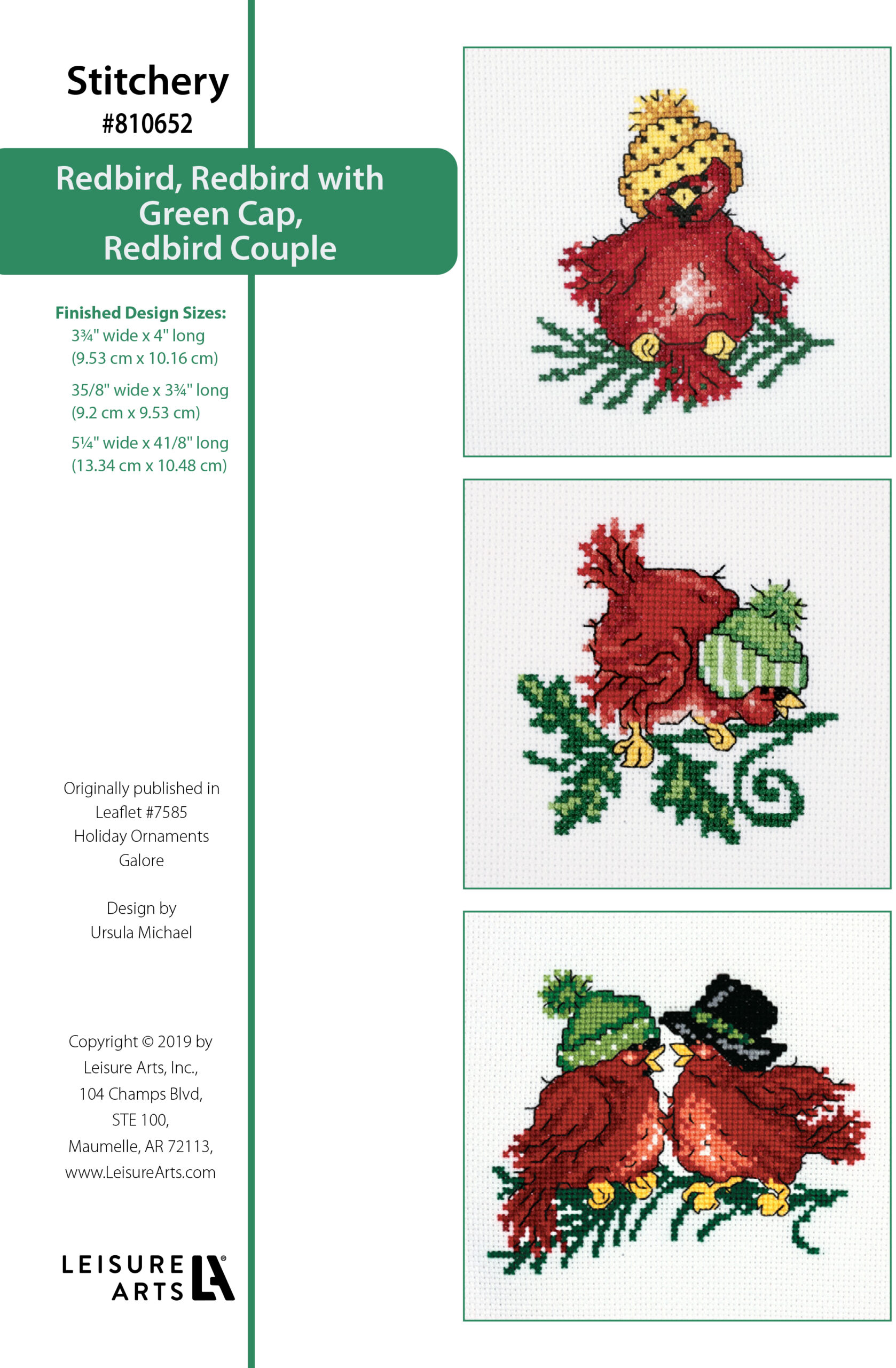 Leisure Arts Holiday Ornaments Galore Two Red Birds Red Bird Couple Cross Stitch ePattern