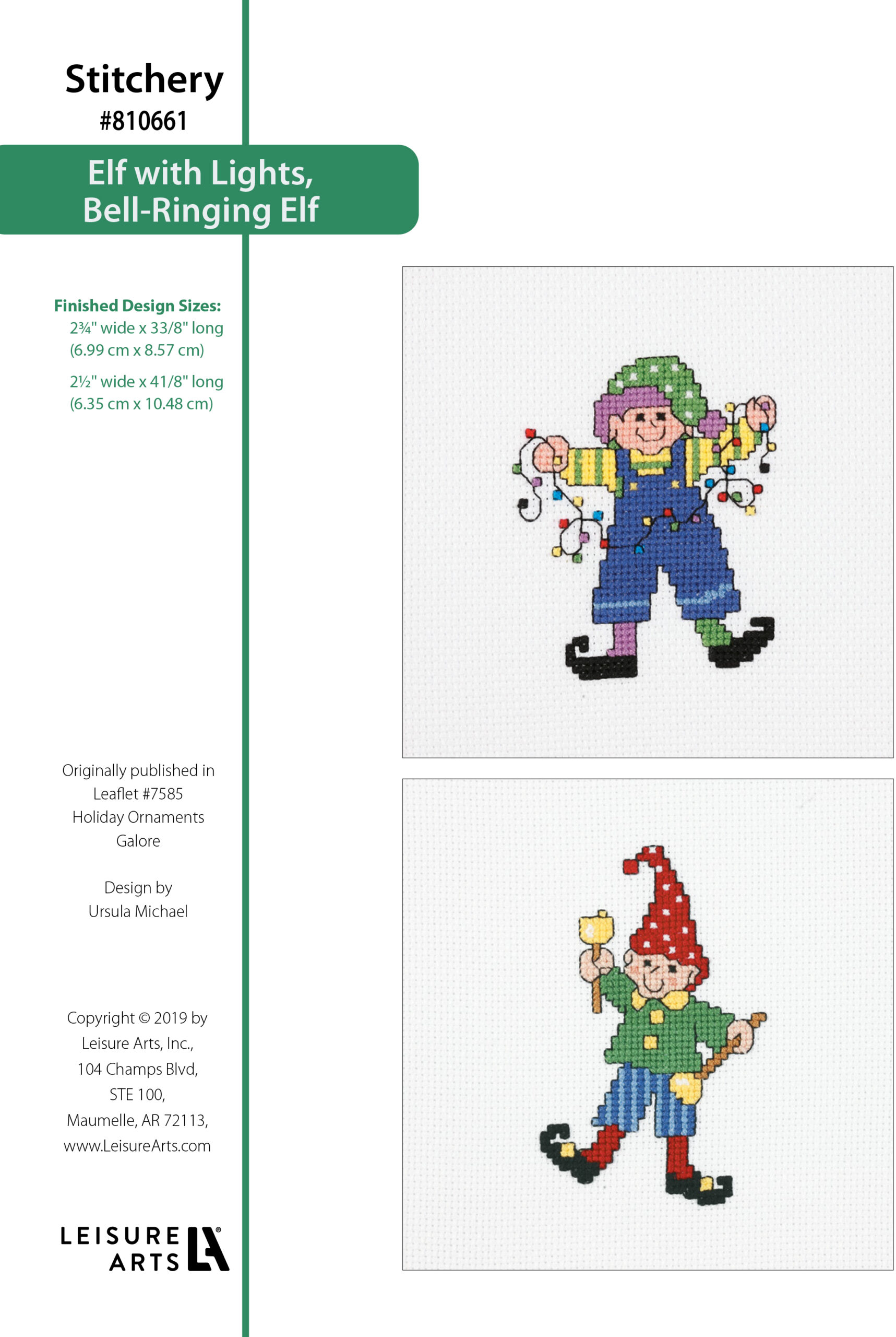 Leisure Arts Holiday Ornaments Galore Elf With Lights BellRinging Elf Cross Stitch ePattern