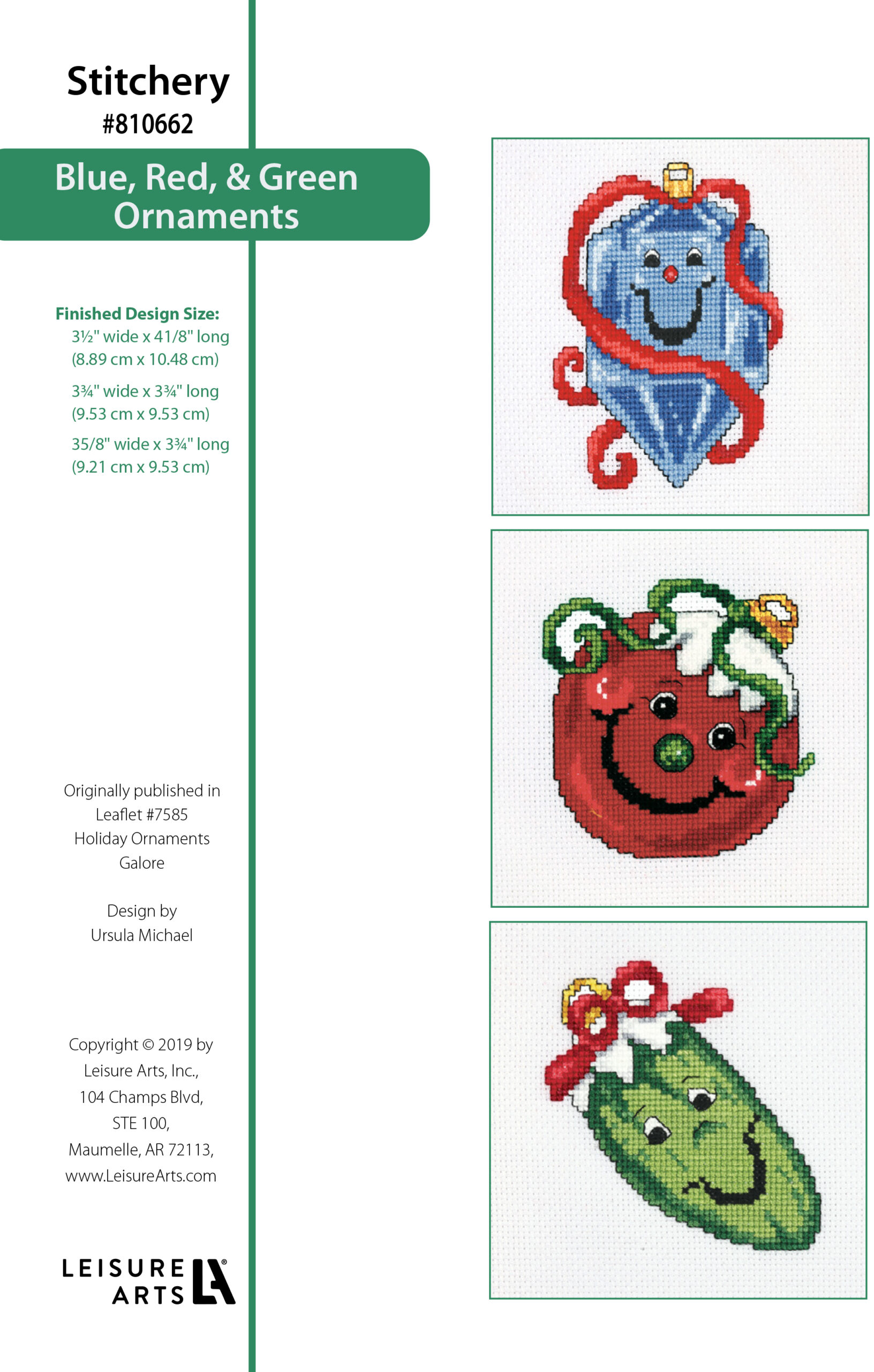 Leisure Arts Holiday Ornaments Galore Blue Red Green Ornament Cross Stitch ePattern