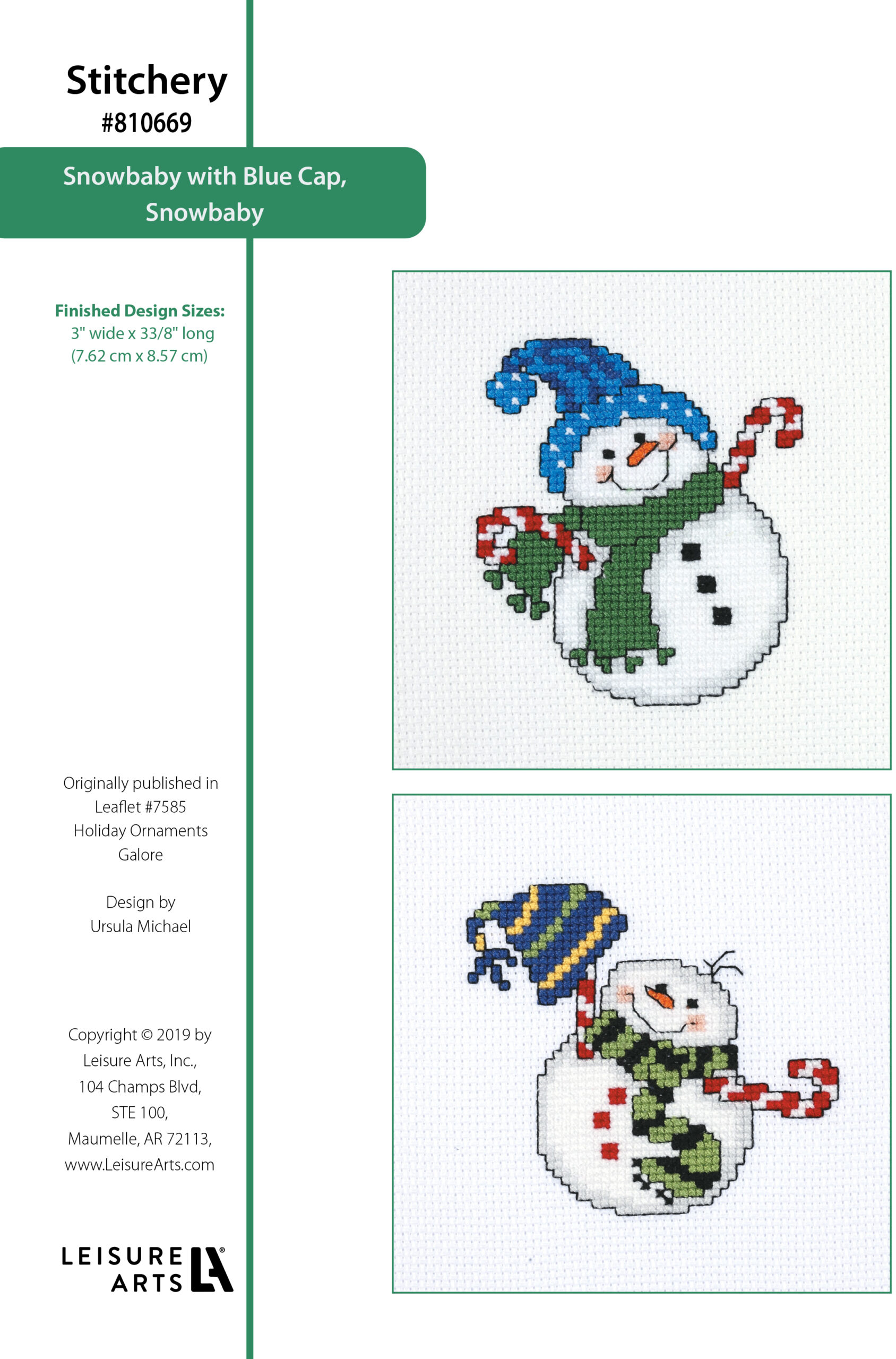 Leisure Arts Holiday Ornaments Galore Snowbaby With Blue Cap Snowbaby Cross Stitch ePattern