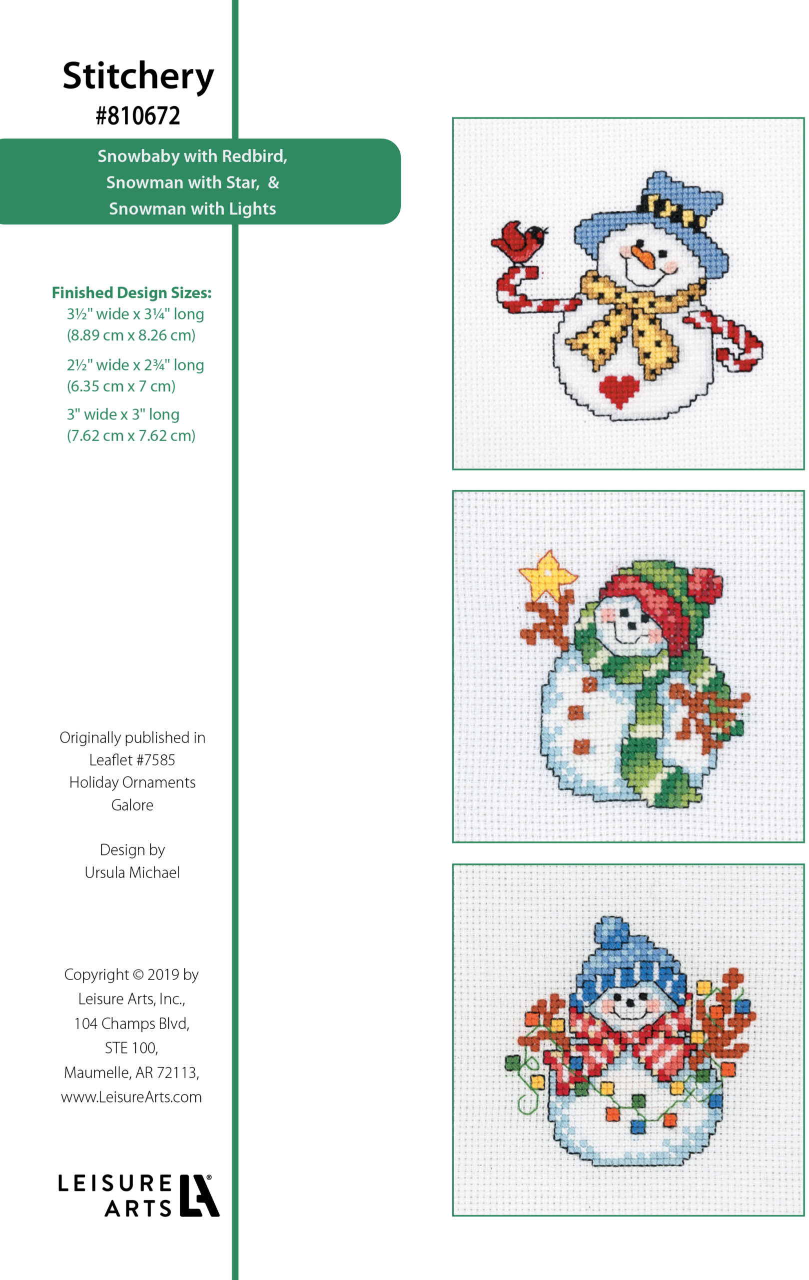 Leisure Arts Holiday Ornaments Galore Snowbaby 2 Snowmen With Star Lights Cross Stitch ePattern