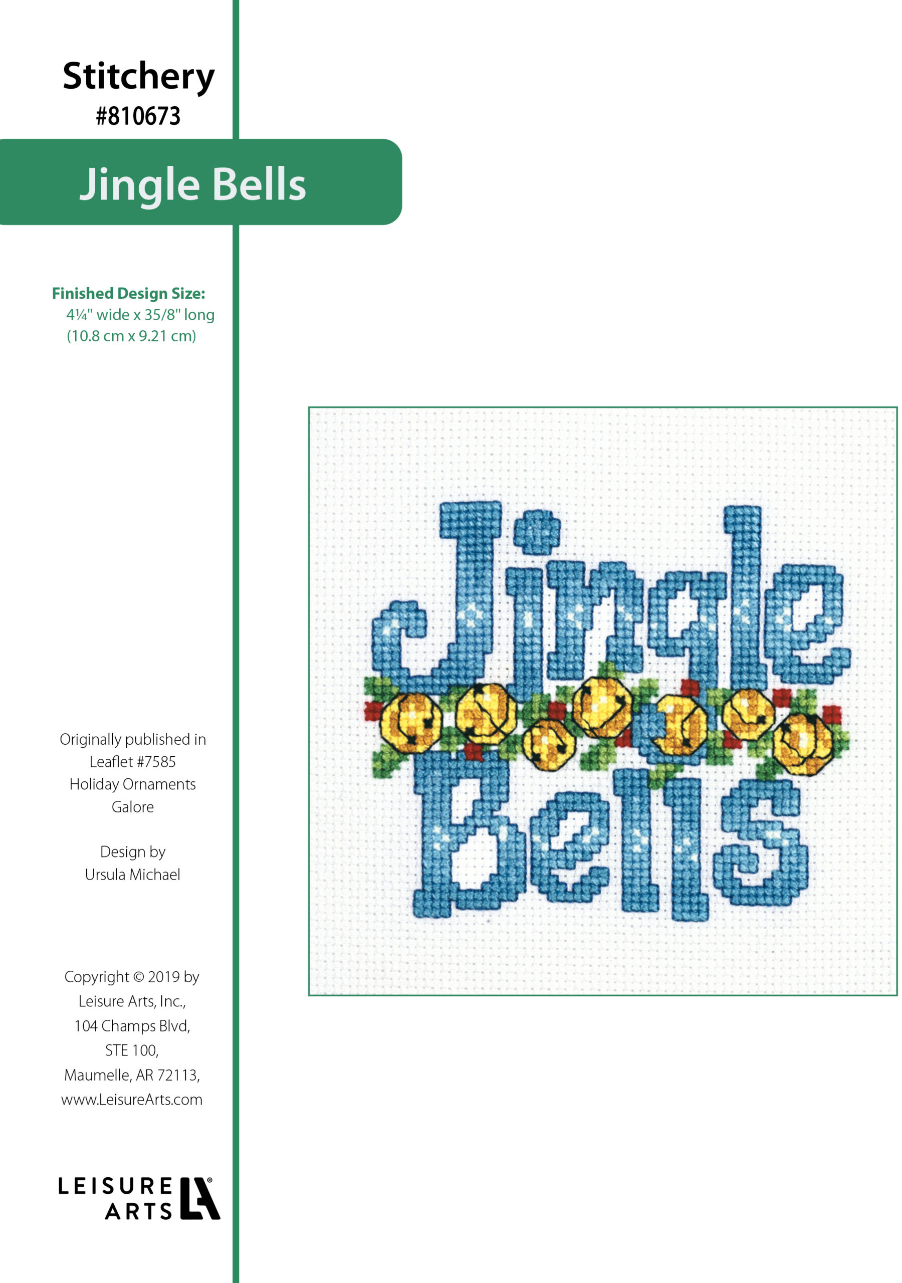 Leisure Arts Holiday Ornaments Galore Jingle Bells Caption Cross Stitch ePattern