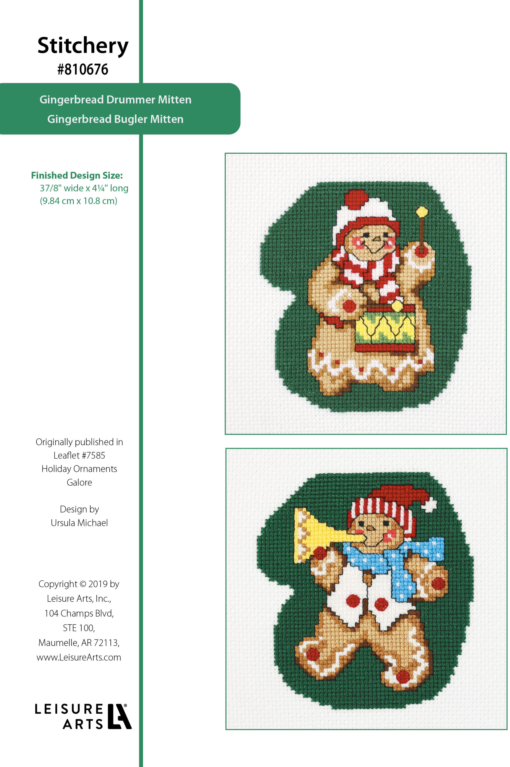 Leisure Arts Holiday Ornaments Galore Gingerbread Drummer Gingerbread Bugler Cross Stitch ePattern