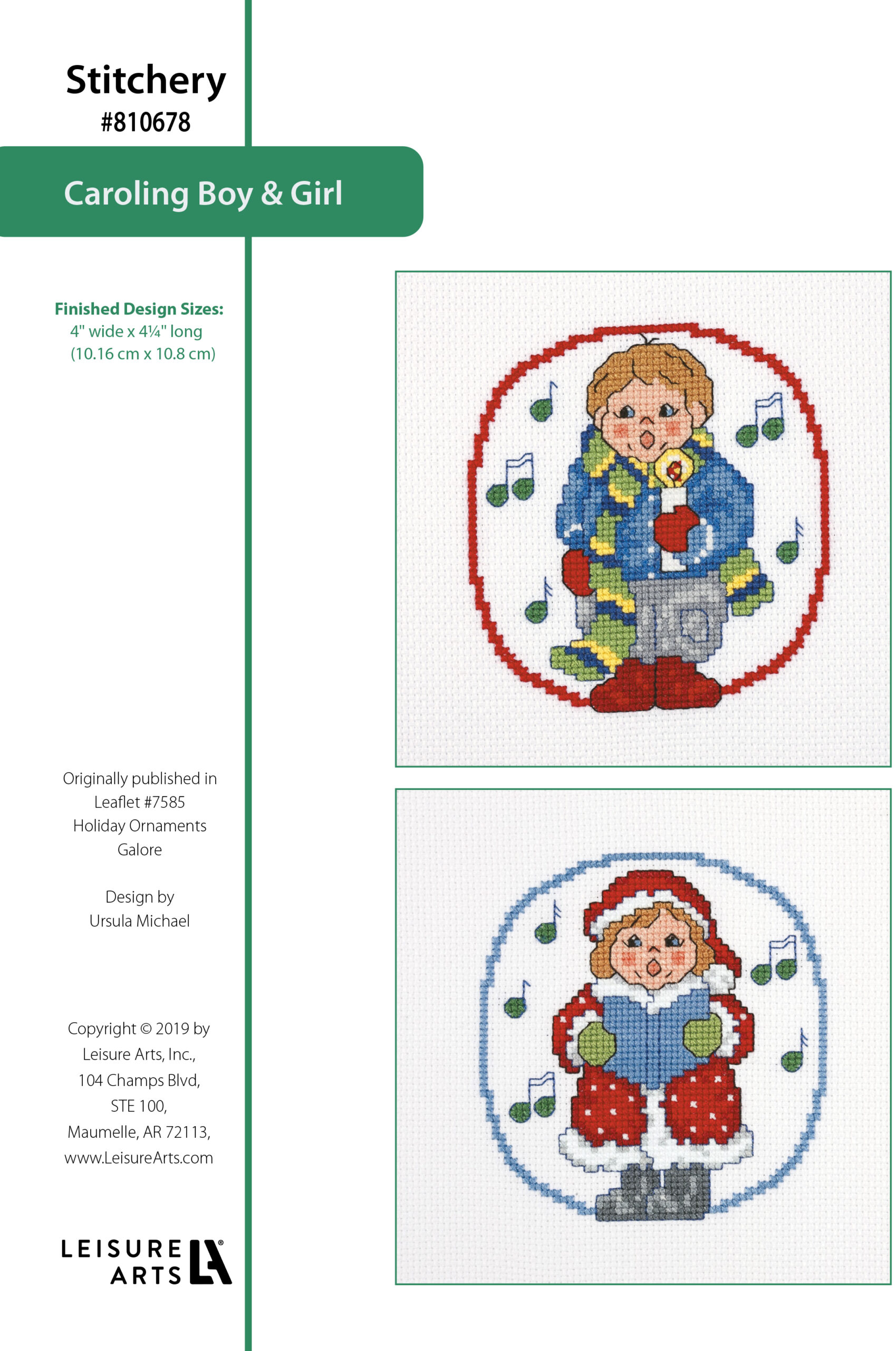 Leisure Arts Holiday Ornaments Galore Caroling Boy Caroling Girl Cross Stitch ePattern
