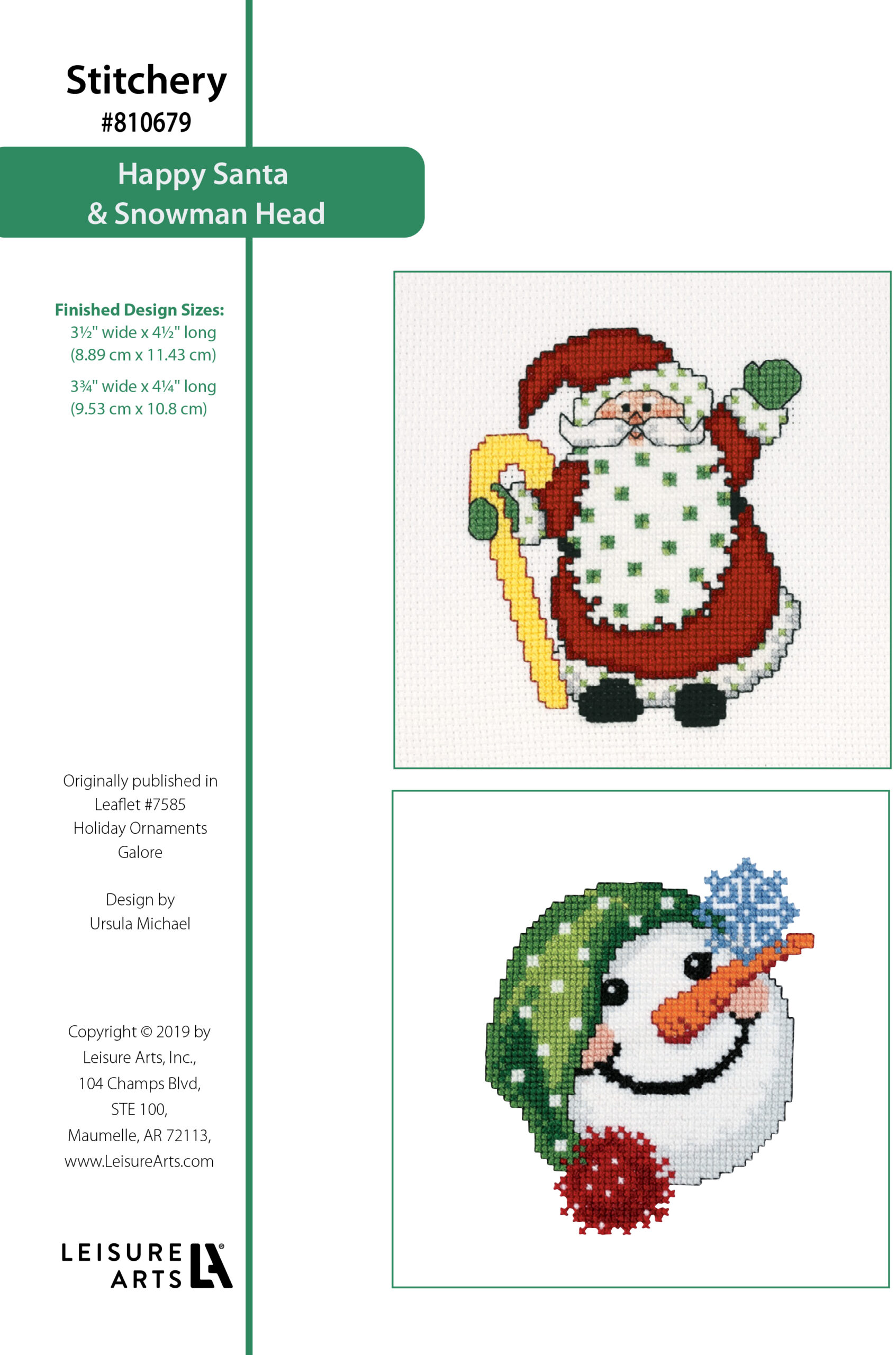 Leisure Arts Holiday Ornaments Galore Happy Santa Snowman Head Cross Stitch ePattern