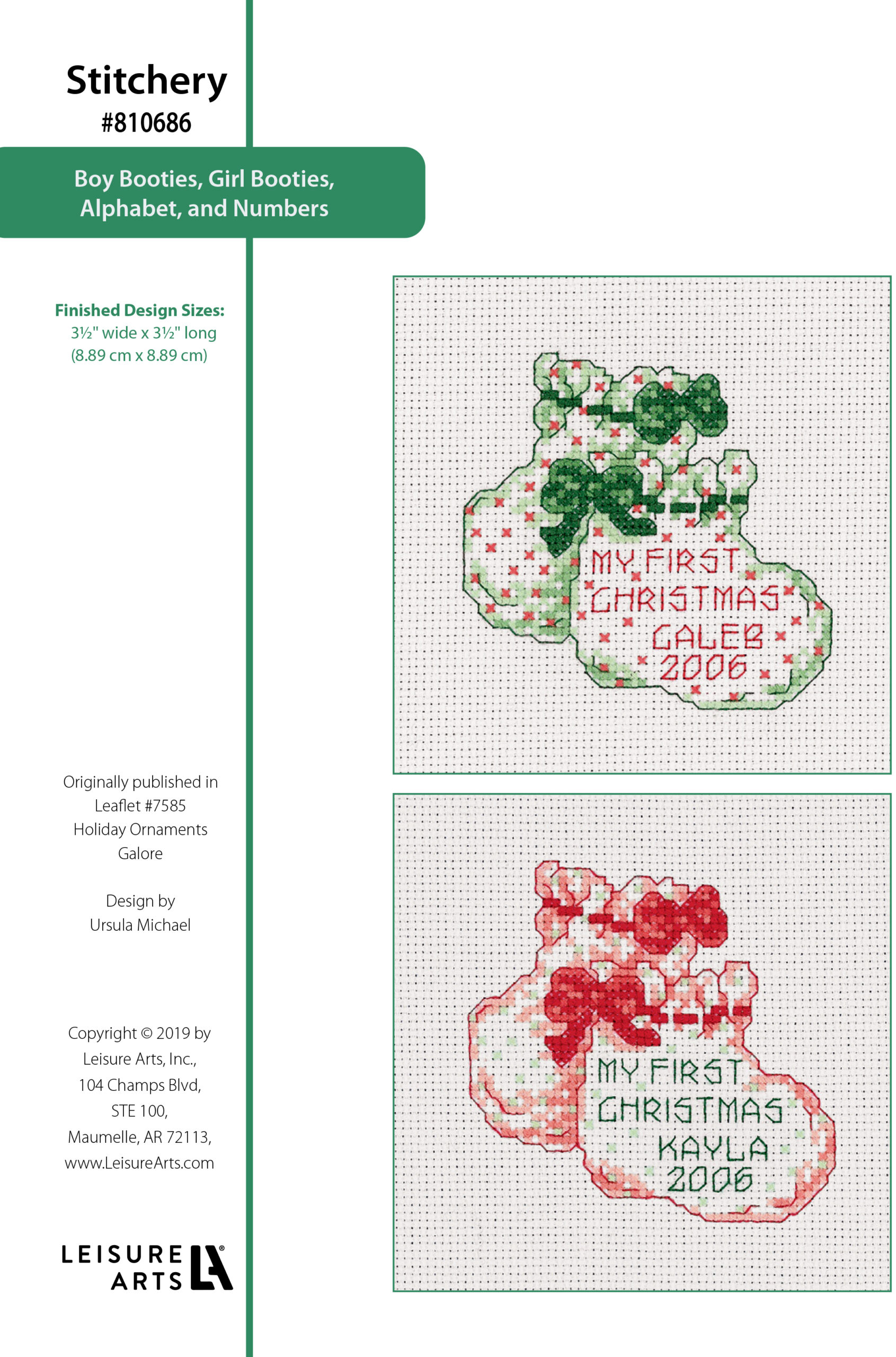 Leisure Arts Holiday Ornaments Galore Boy Girl Booties Cross Stitch ePattern