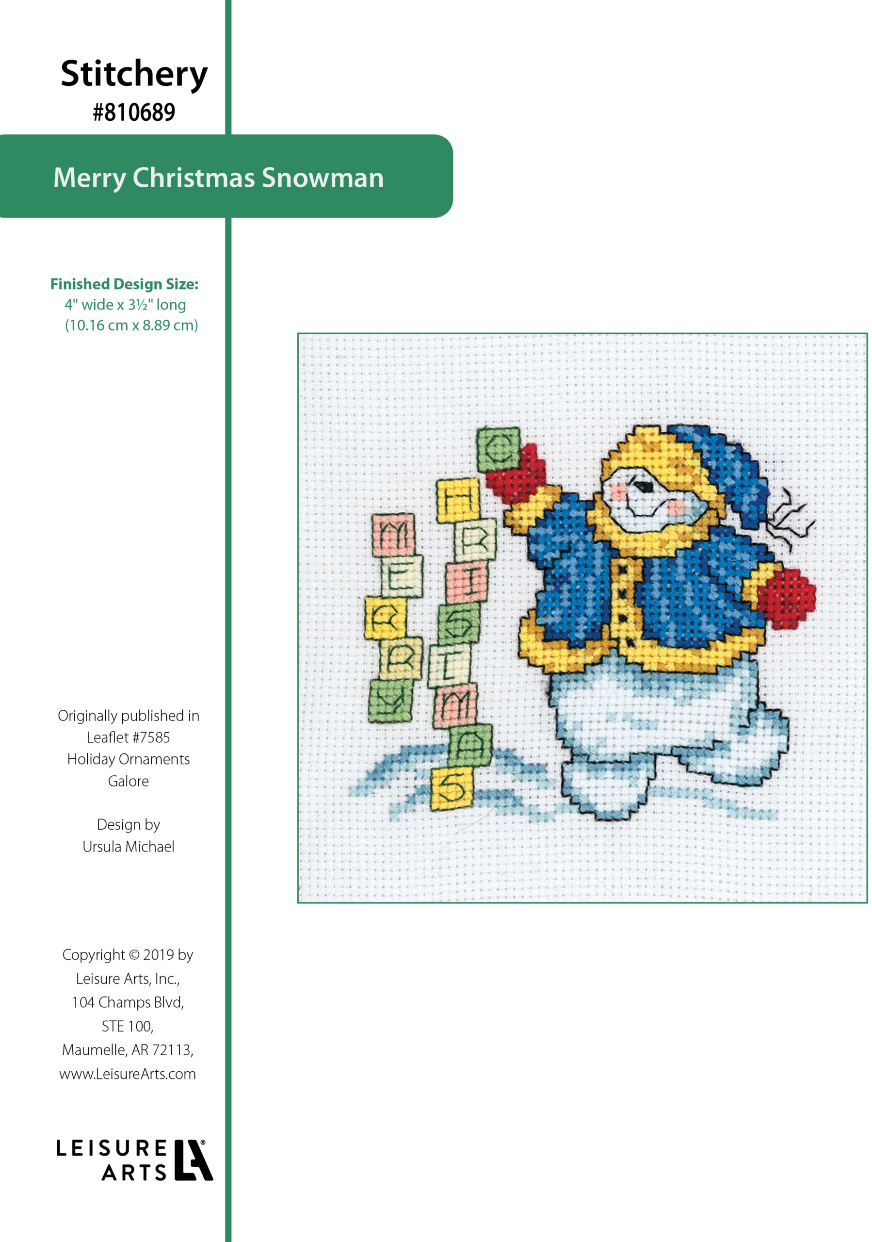 Leisure Arts Holiday Ornaments Galore Merry Christmas Snowman Cross Stitch ePattern