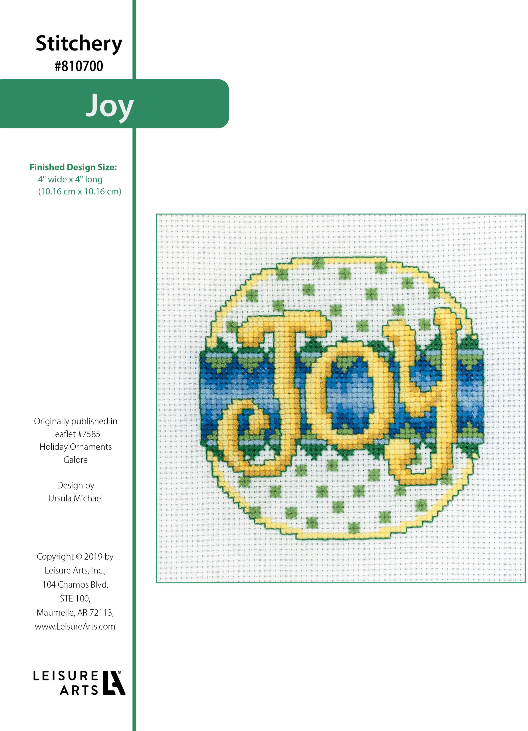 Leisure Arts Holiday Ornaments Galore Joy Ornament Cross Stitch ePattern