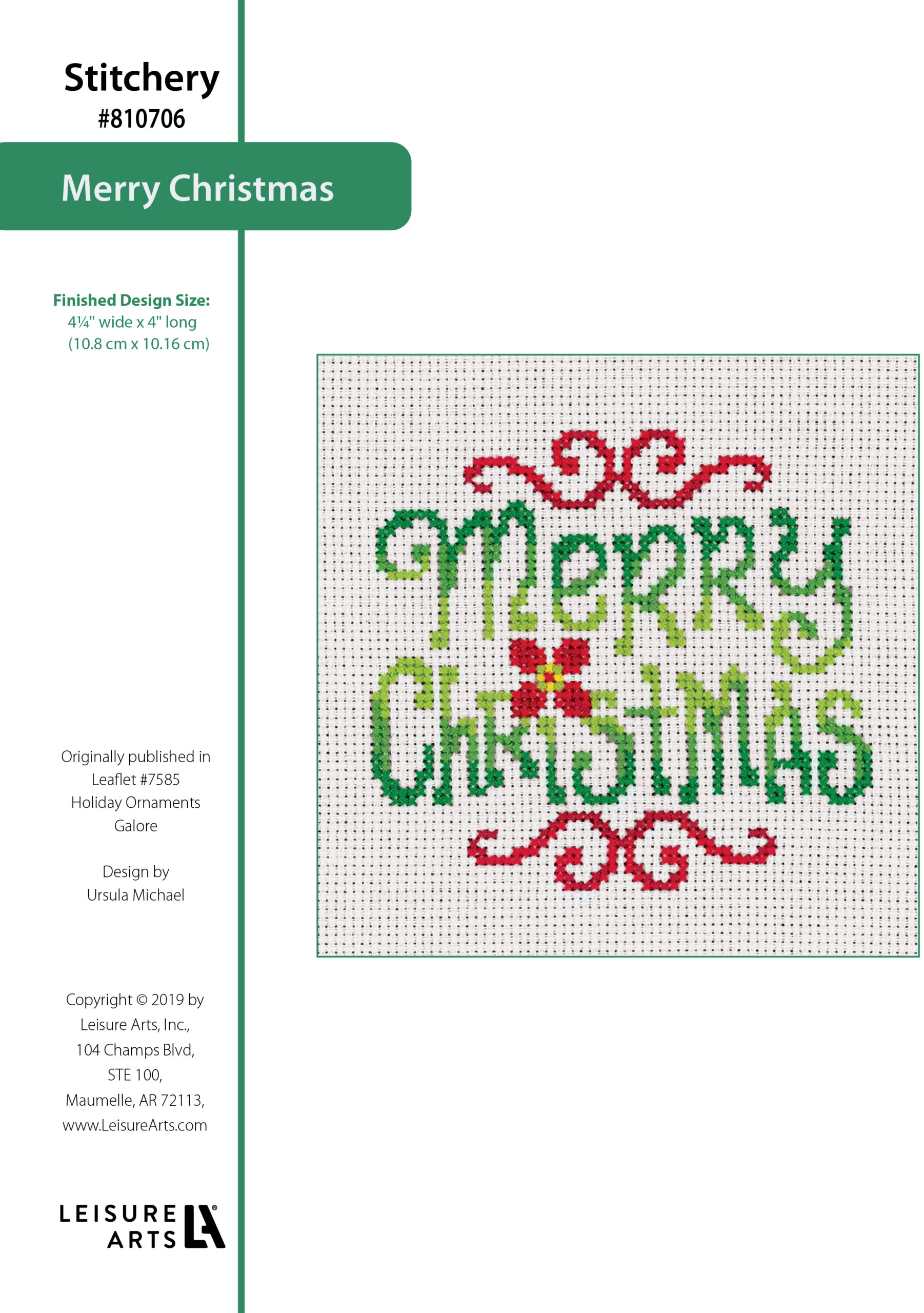 Leisure Arts Holiday Ornaments Galore Merry Christmas Caption Cross Stitch ePattern