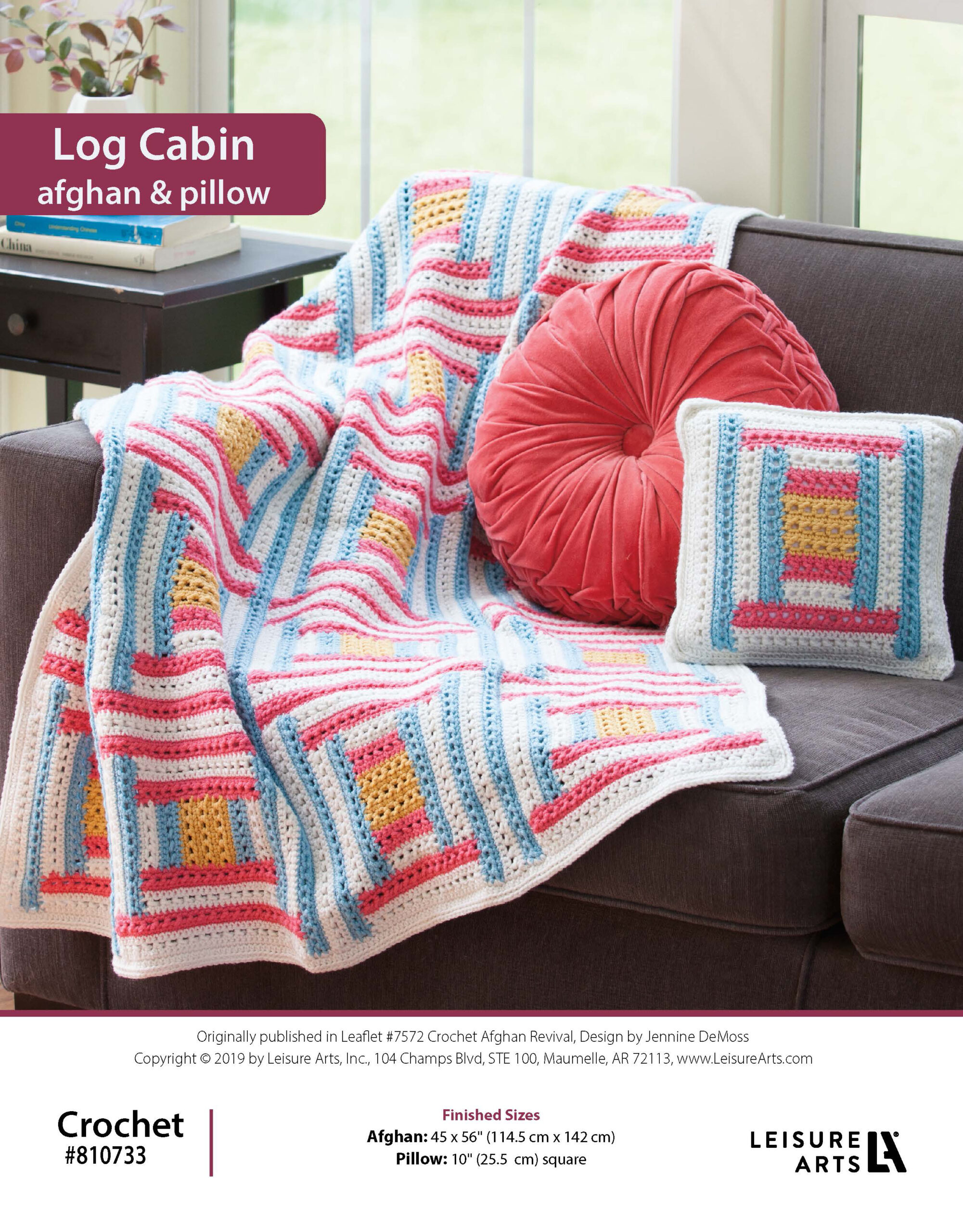Leisure Arts Crochet Afghan Revival Log Cabin Afghan Pillow ePattern